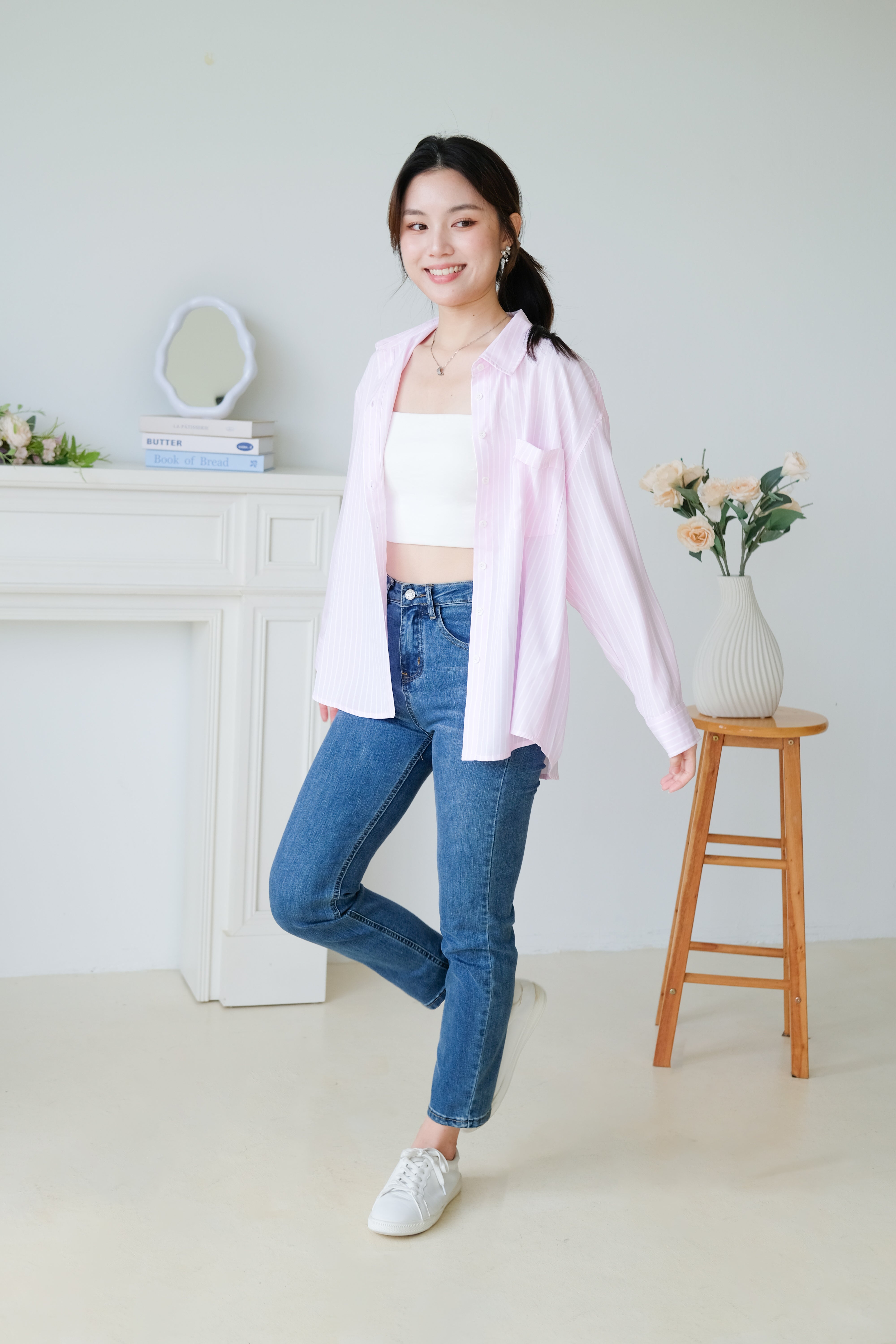 Wayne Stripes Boyfriend Shirts (Candy Pink)