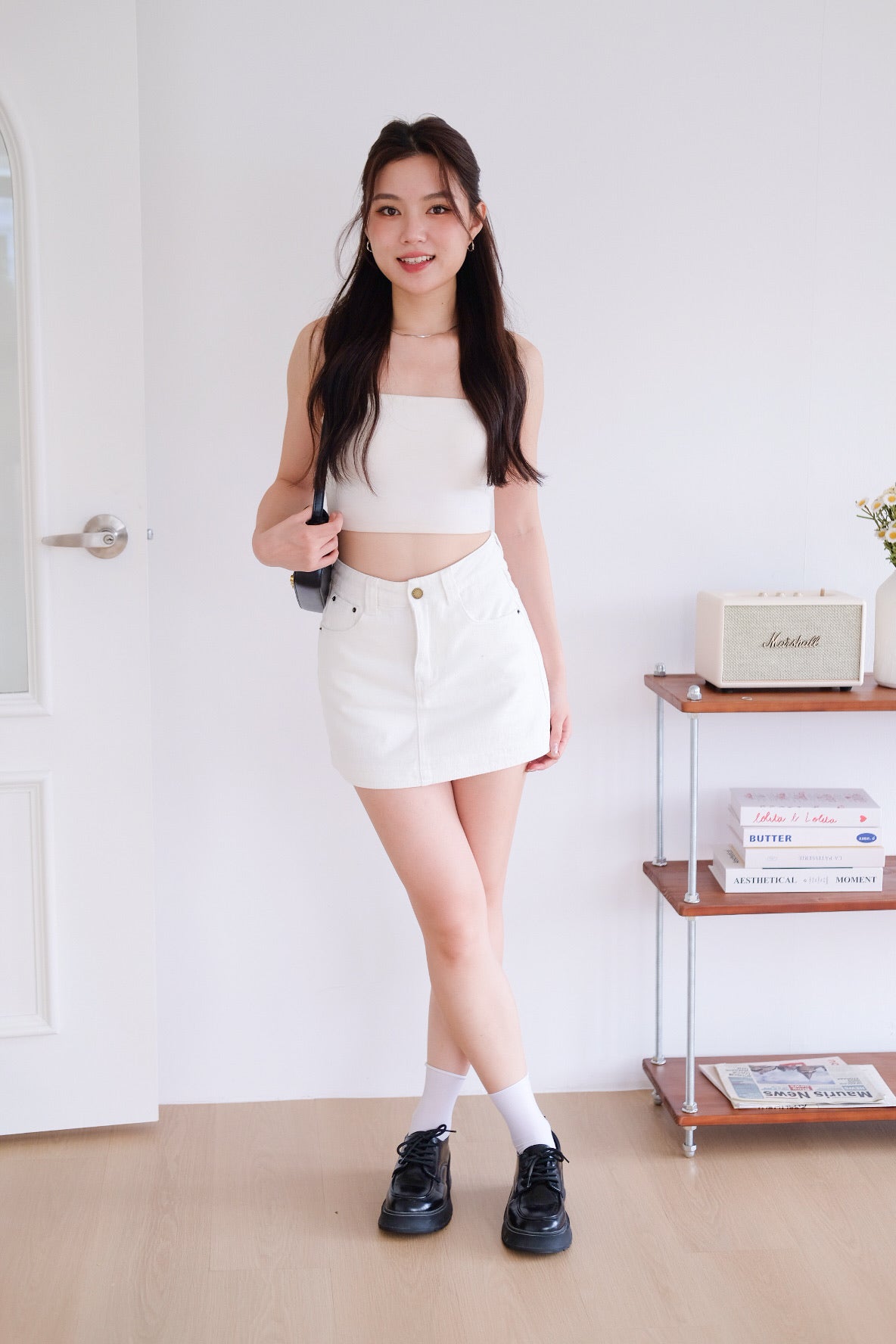 Levin Denim Skorts (White)
