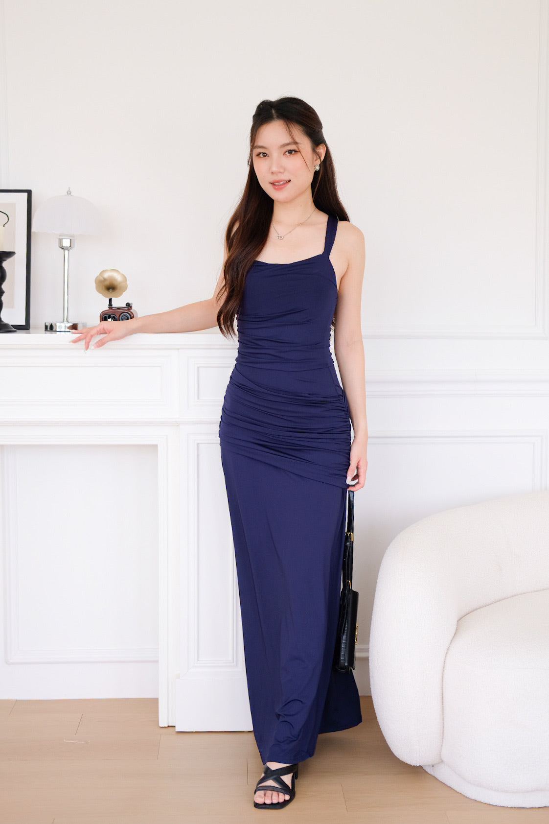 Evelynn Overlap Maxi Dress (Navy Blue)