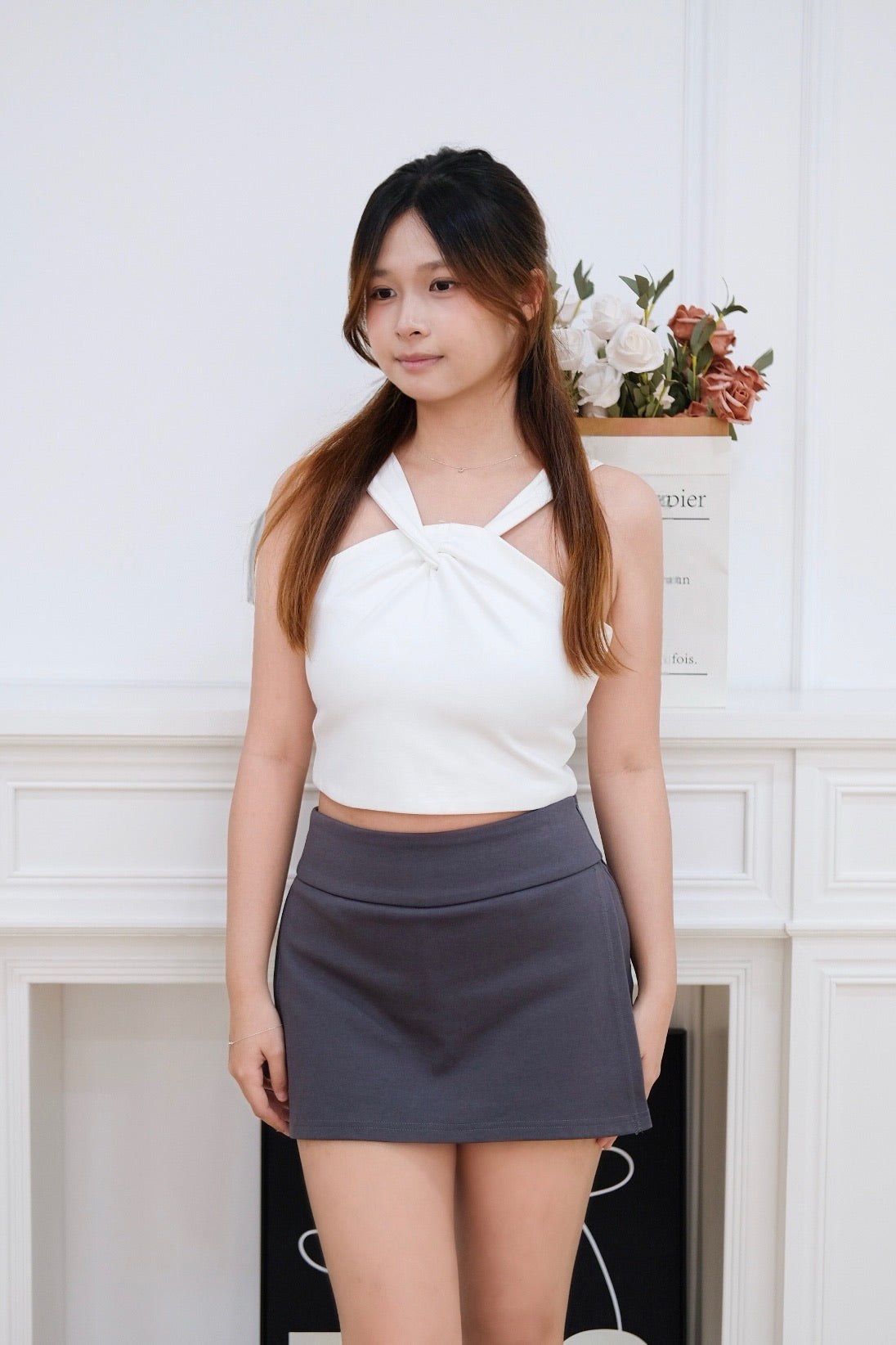White Halter Twist Cropped Top