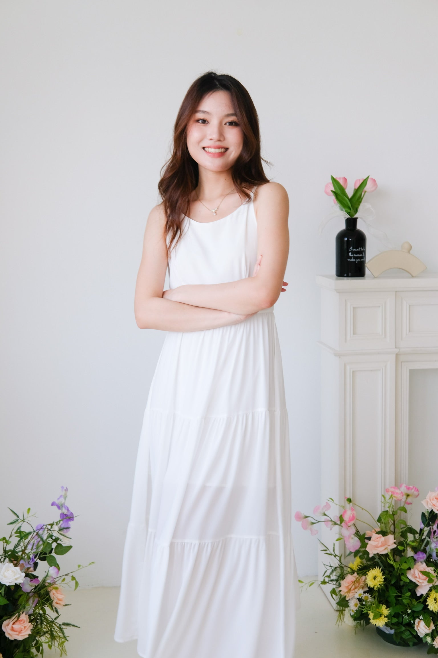 Bernice Boatneck Tiered Maxi Dress (White)