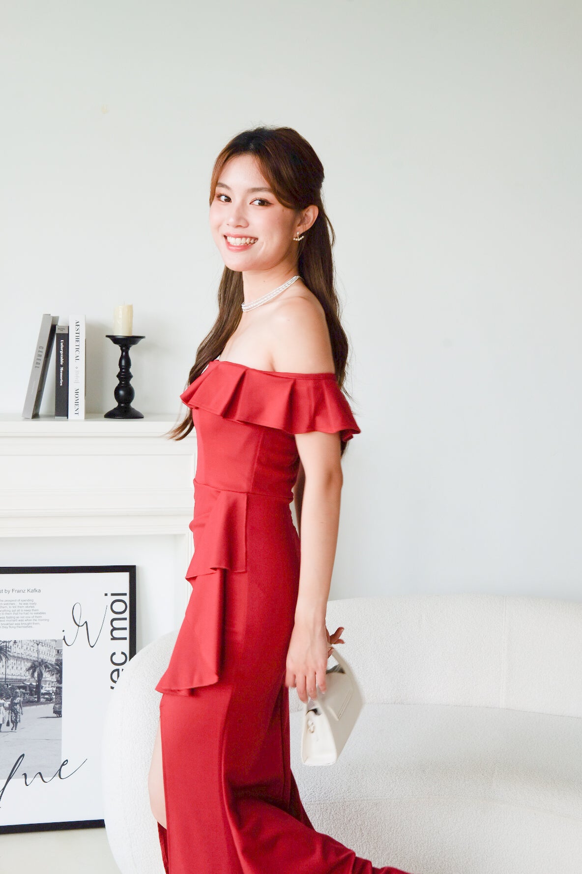 Dione Off Shoulder Slit Dinner Maxi Dress (Wine)