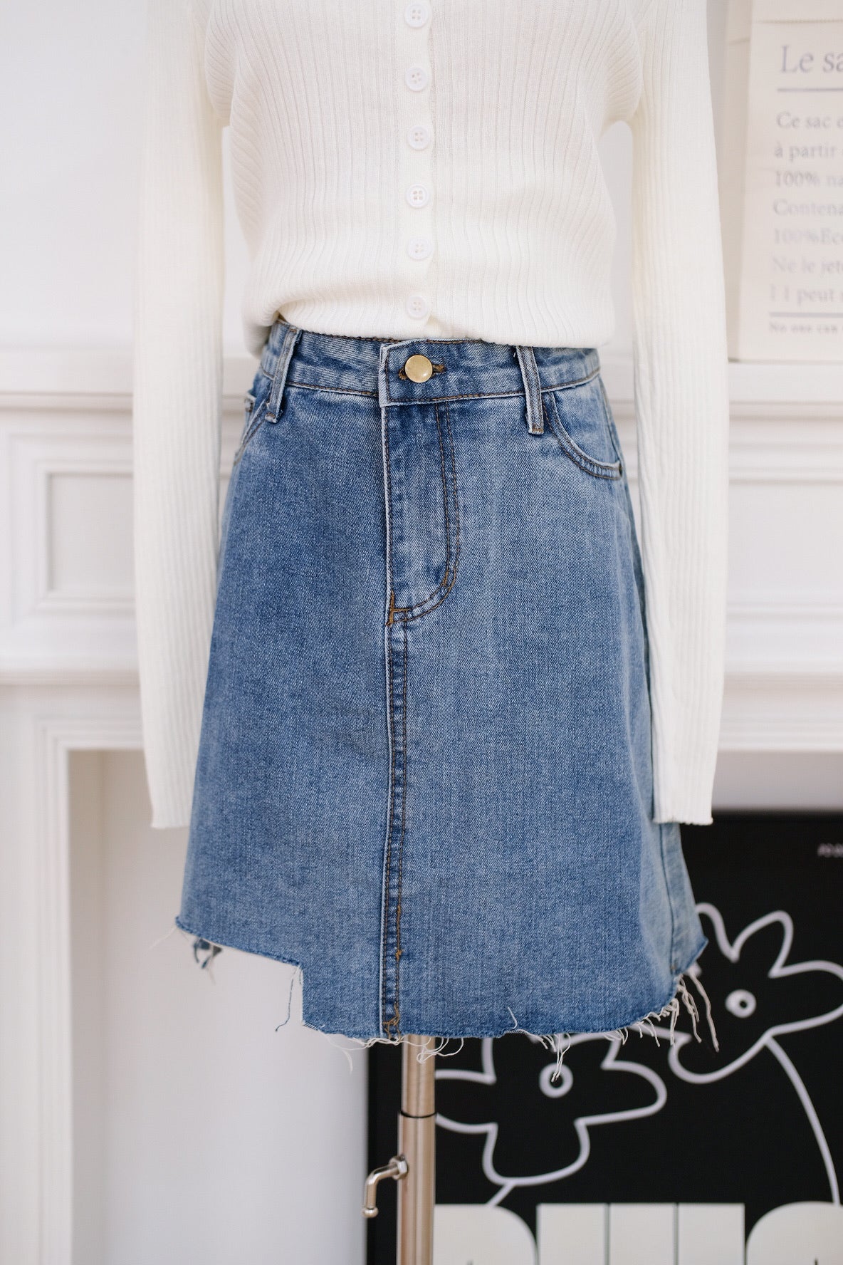 Dark Blue Denim High Waist Skirt