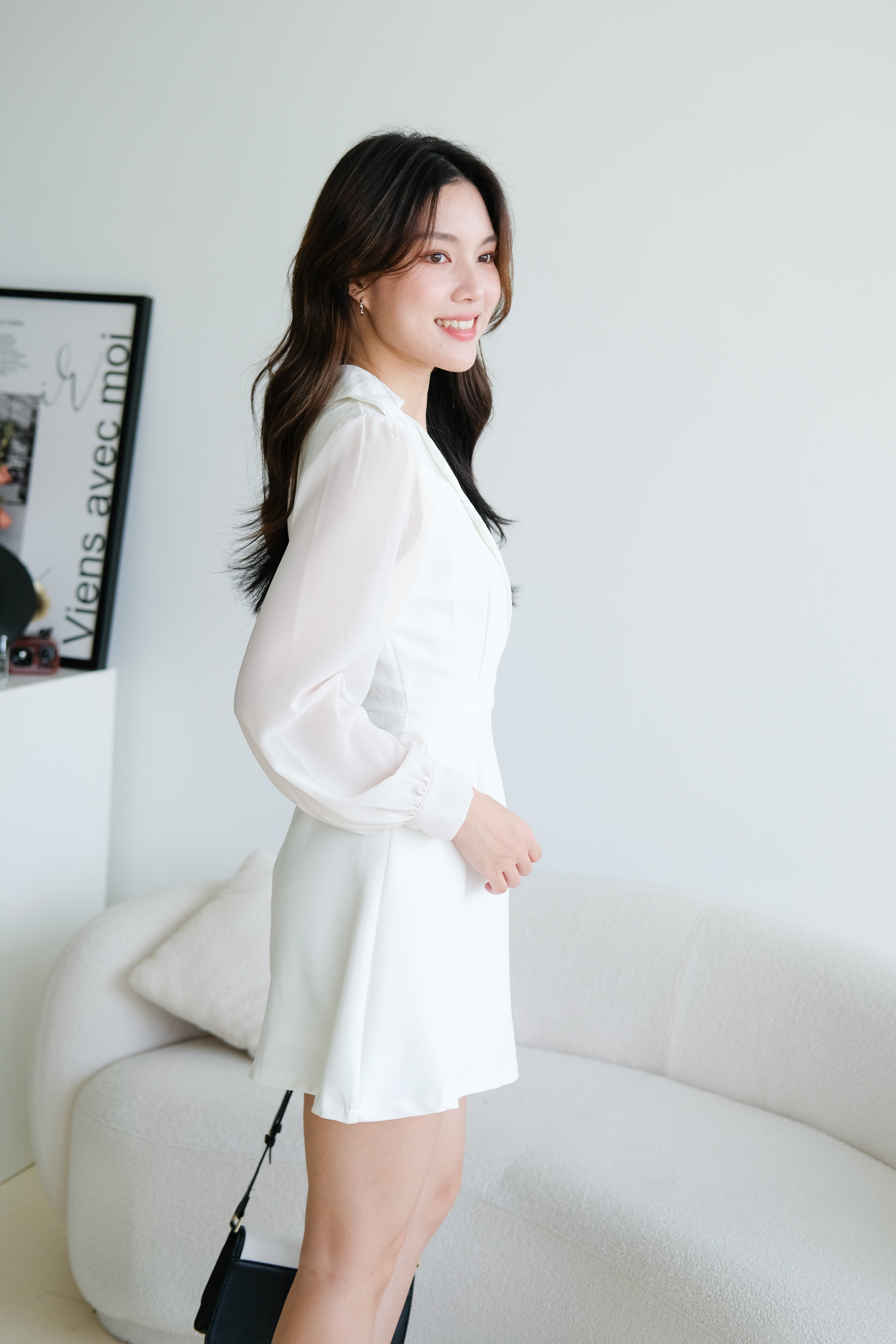 Louisa Blazer Sleeve Dress (White)