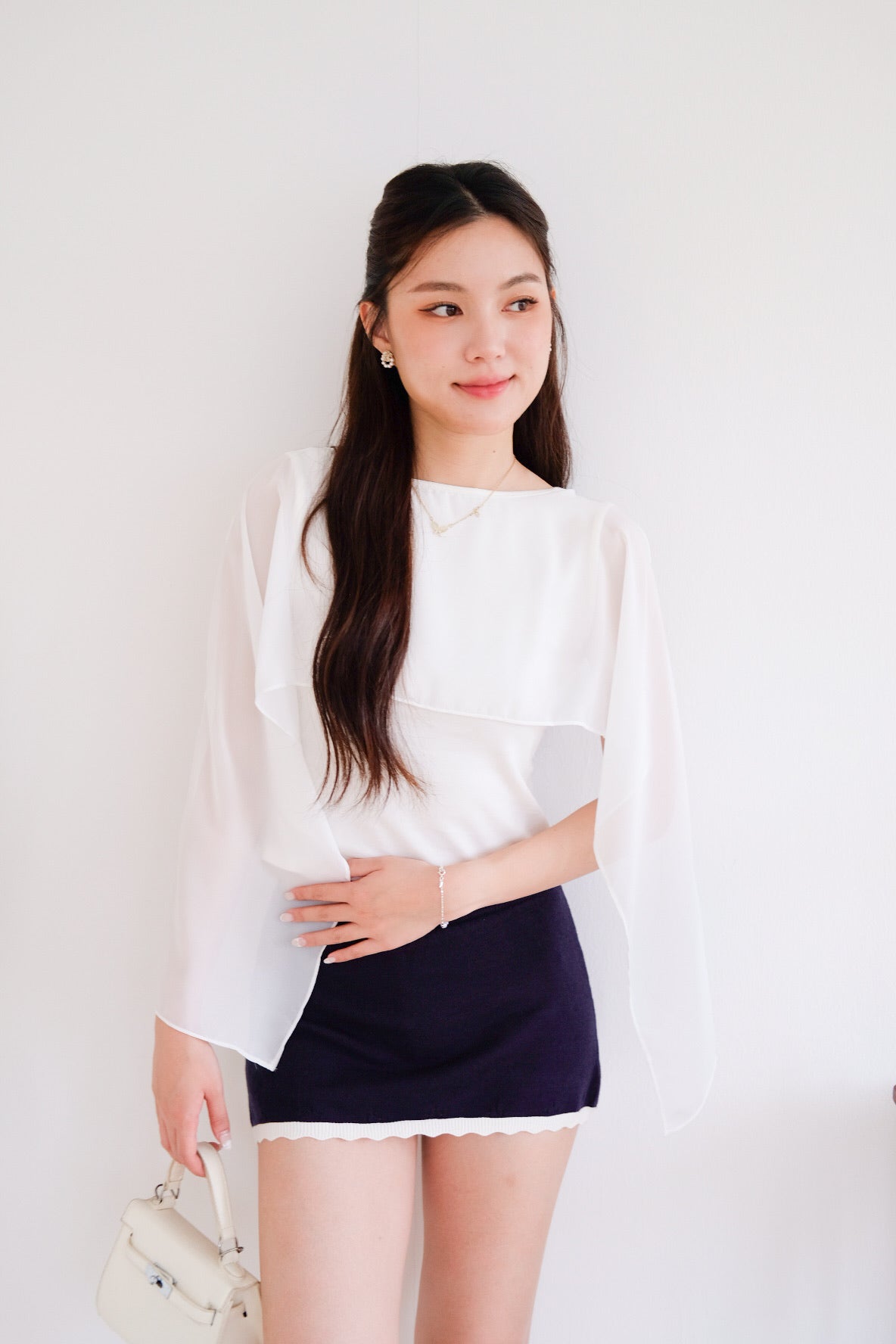 Lustre Cape Boatneck Top (White)