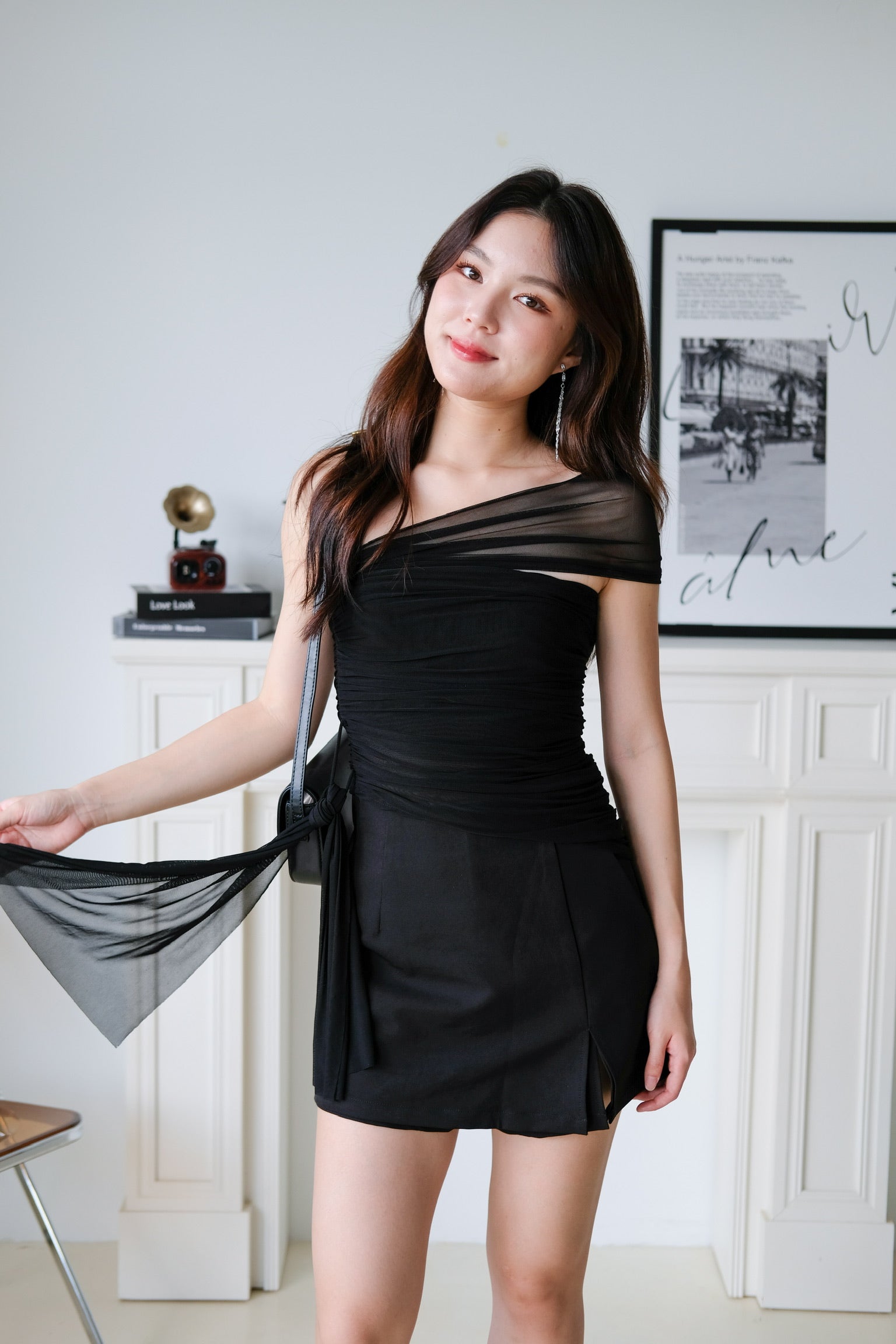 Vesper Toga Bodycon Chiffon Top (Black)