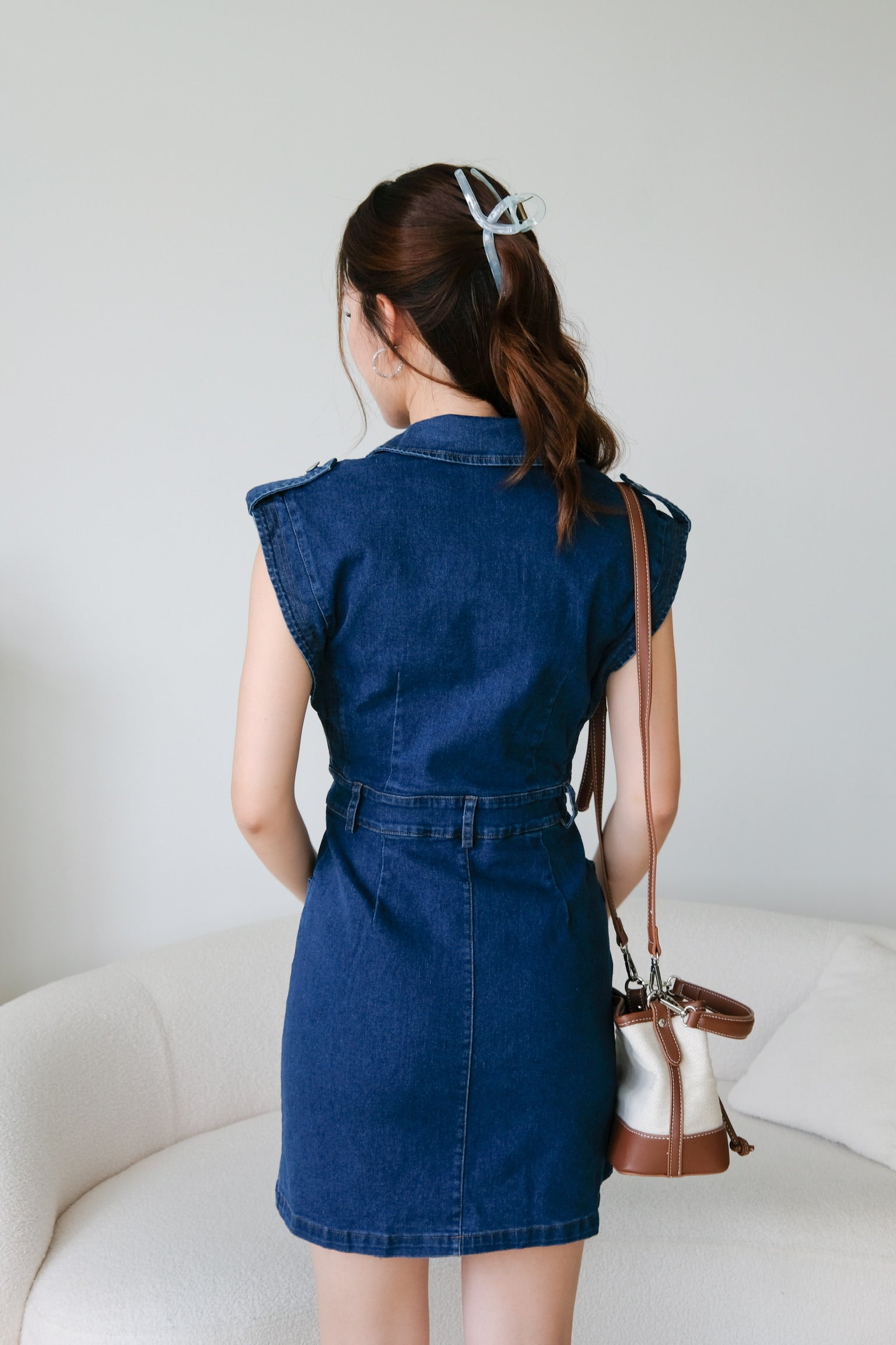 Colette Collared Denim Dress (Dark Blue)