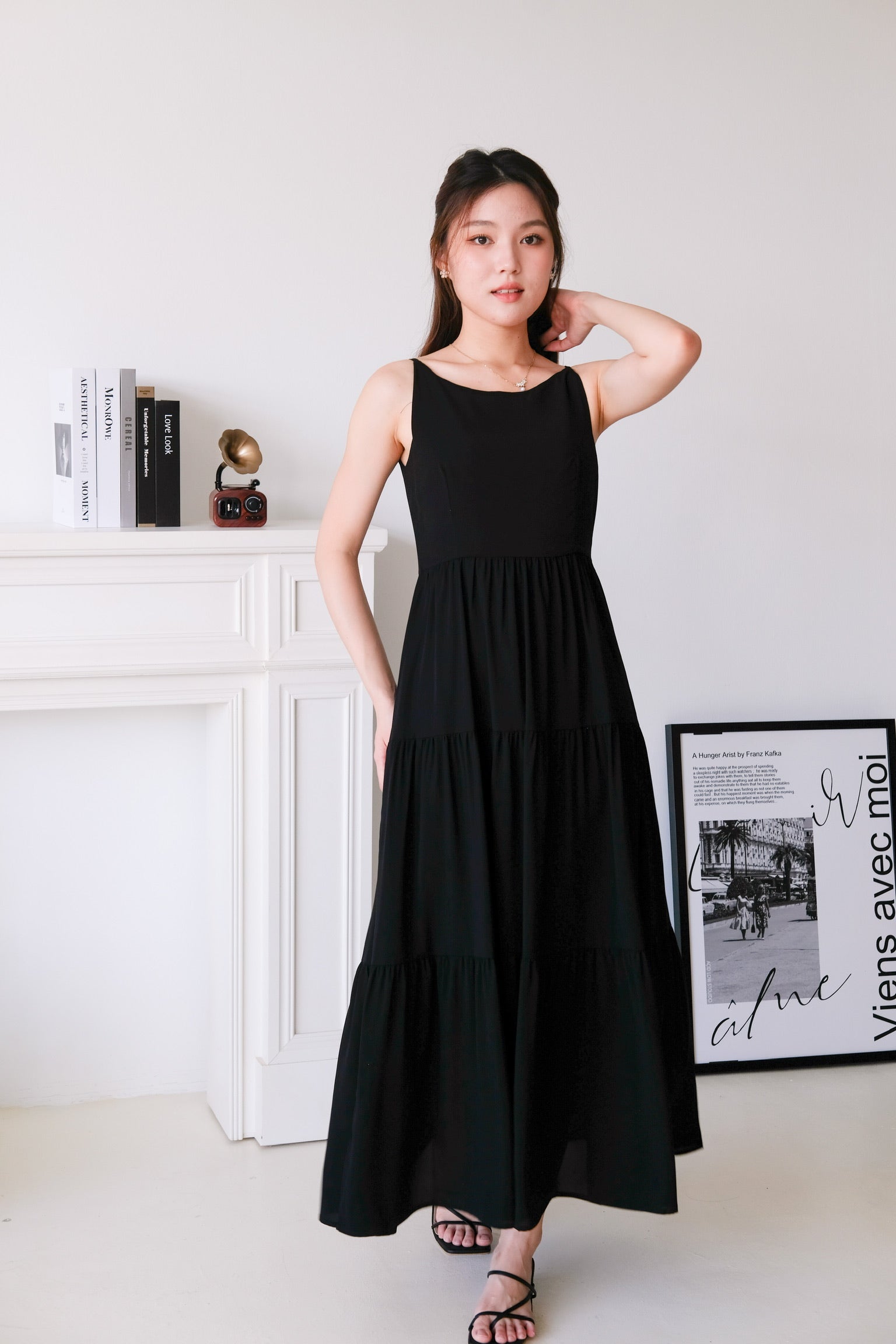 Bernice Boatneck Tiered Maxi Dress (Black)