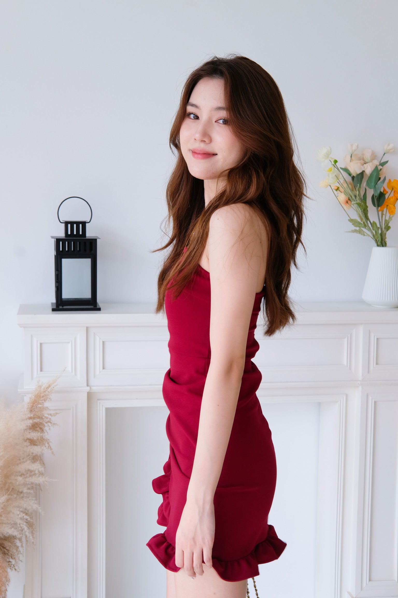 Cynthia Ruffle Tube Dress (Wine)