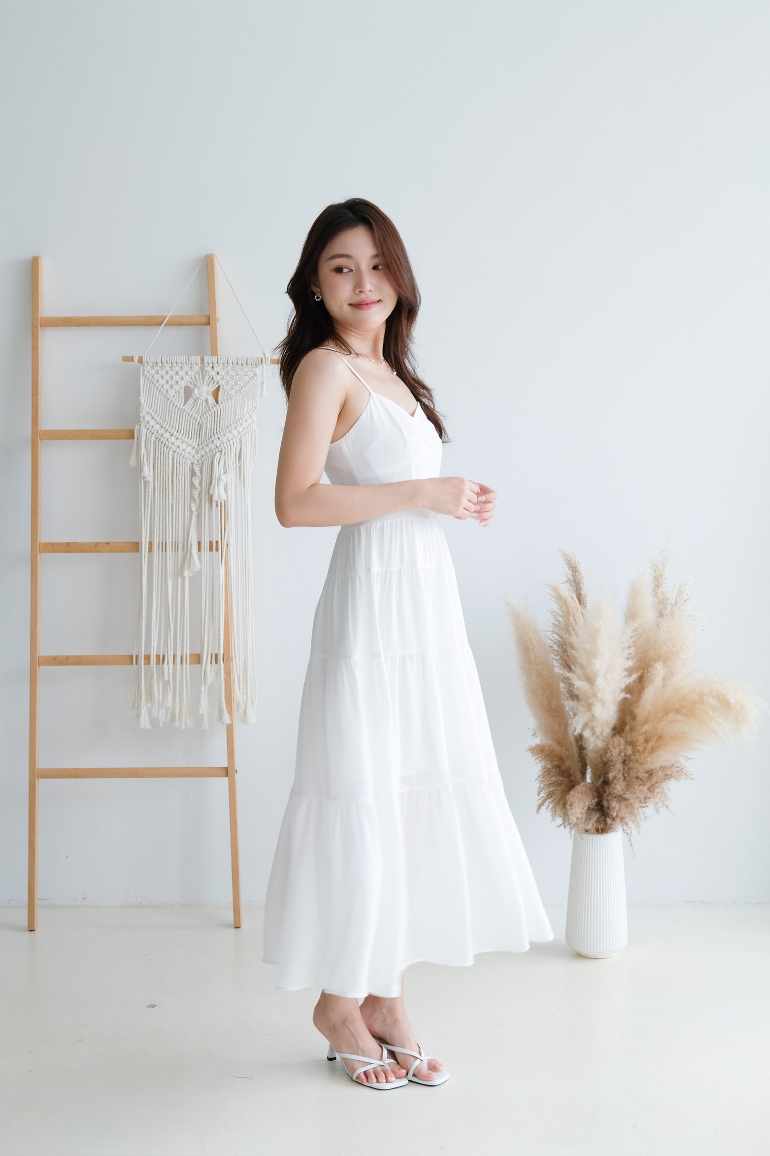 Estella Flowy Tiered Maxi Dress (White)