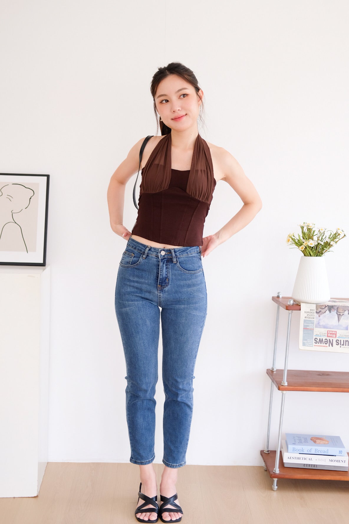 Siren Padded Halter Self Tie Top (Mocha)