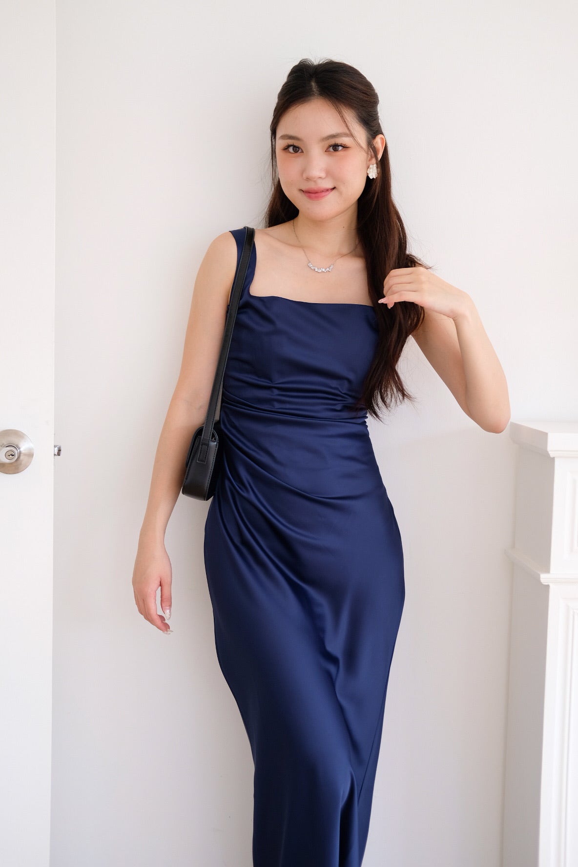 Adora Satin Mermaid Maxi Dress (Navy Blue)