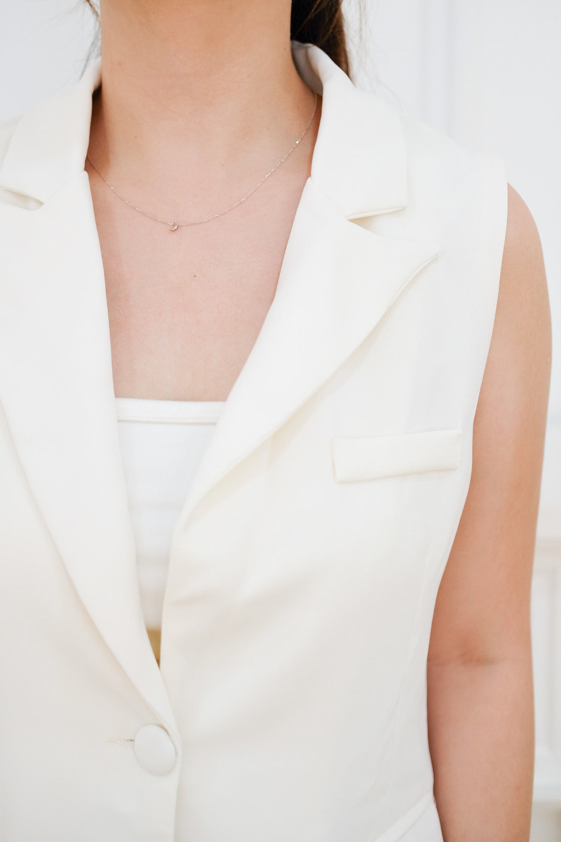 Blazer Vest Button Outerwear (White)