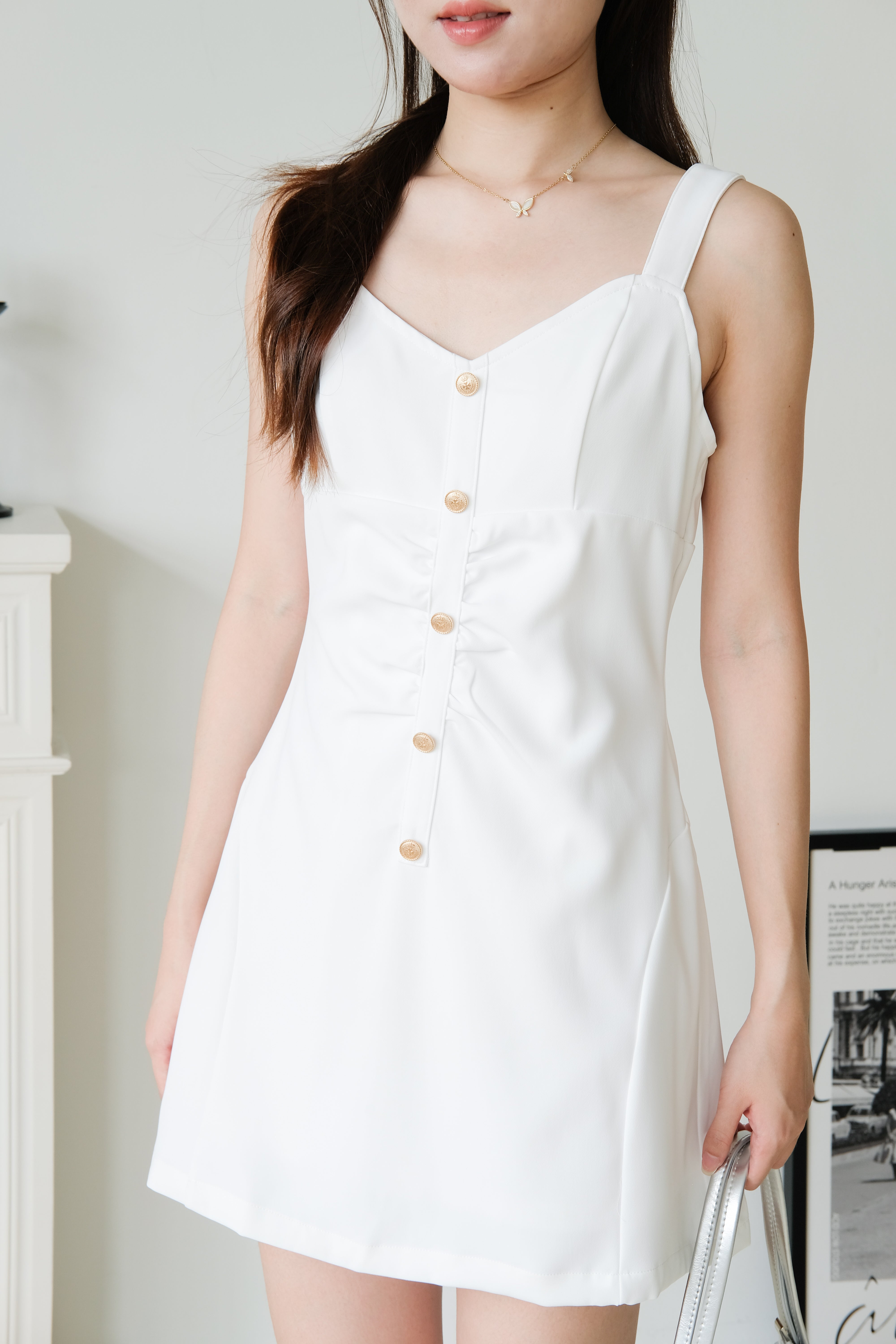 Kailey Vintage Button Dress (White)