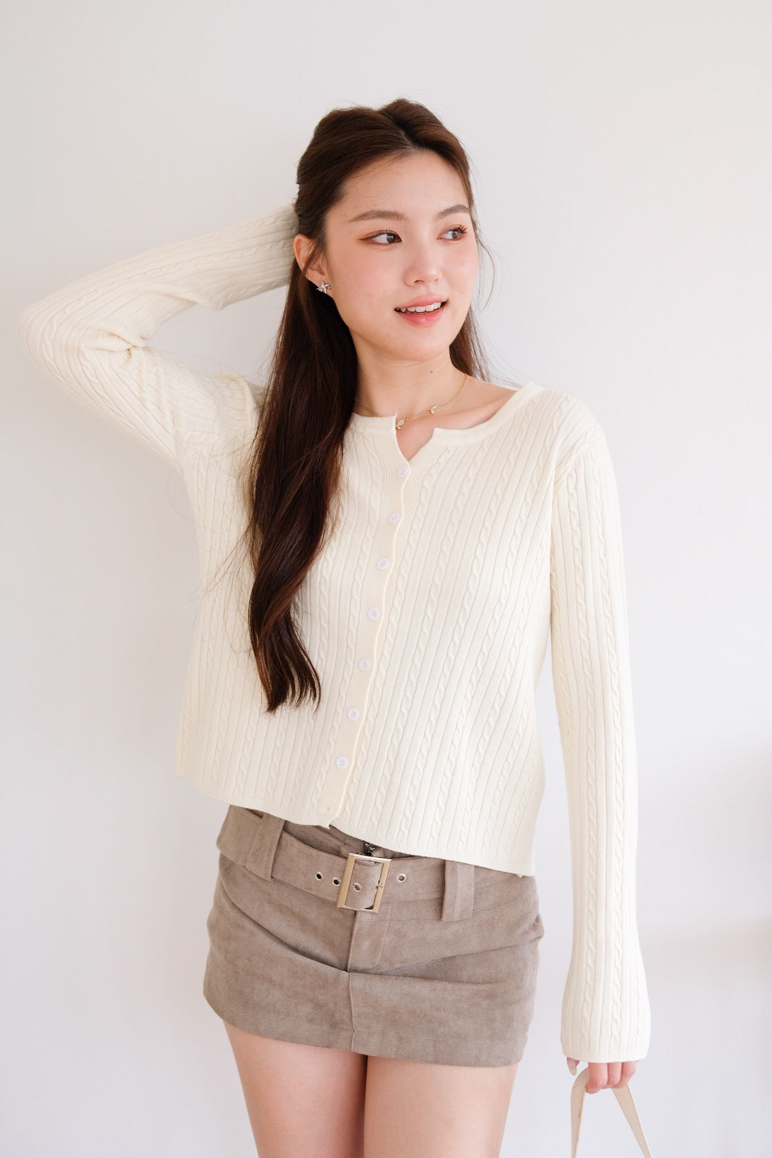 Sharlyn Cable Knit Cardigan (Cream)