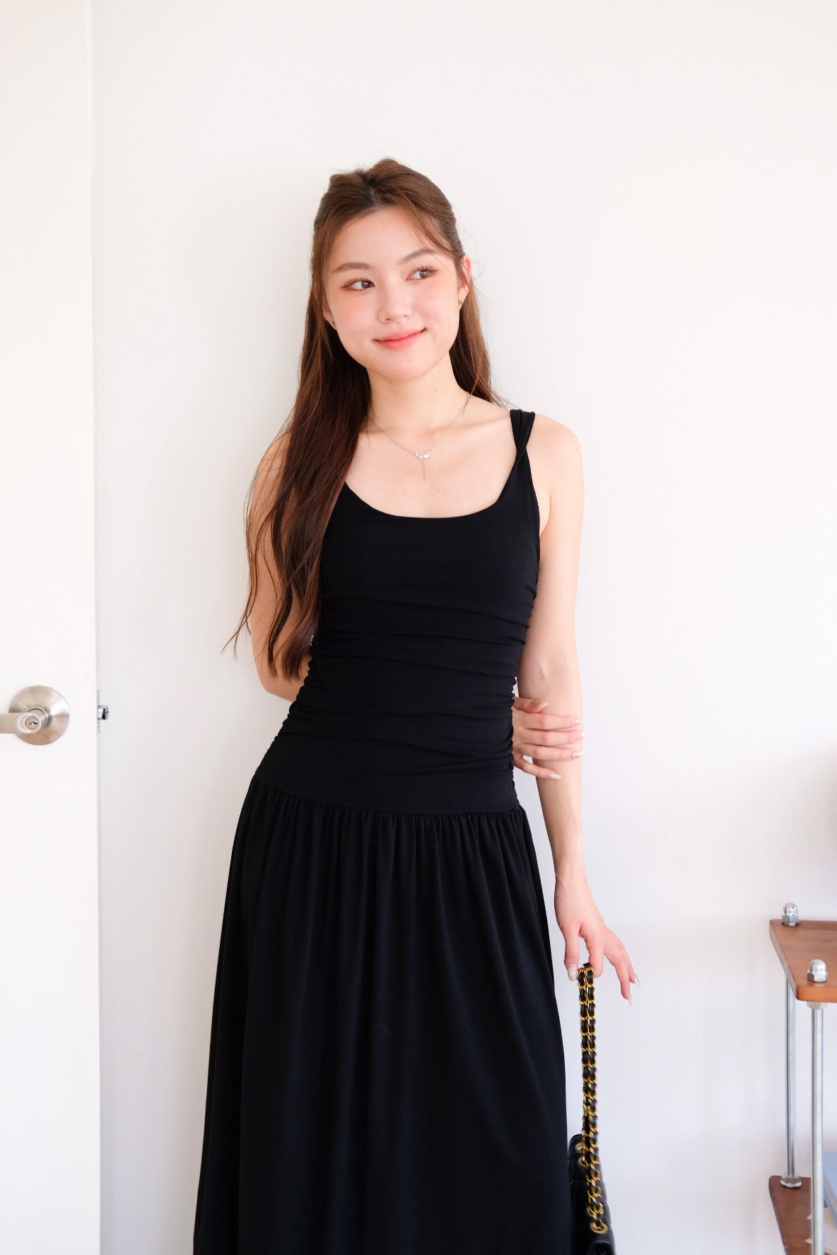 Rosalyn Scoop Ruched Maxi Dress (Black)