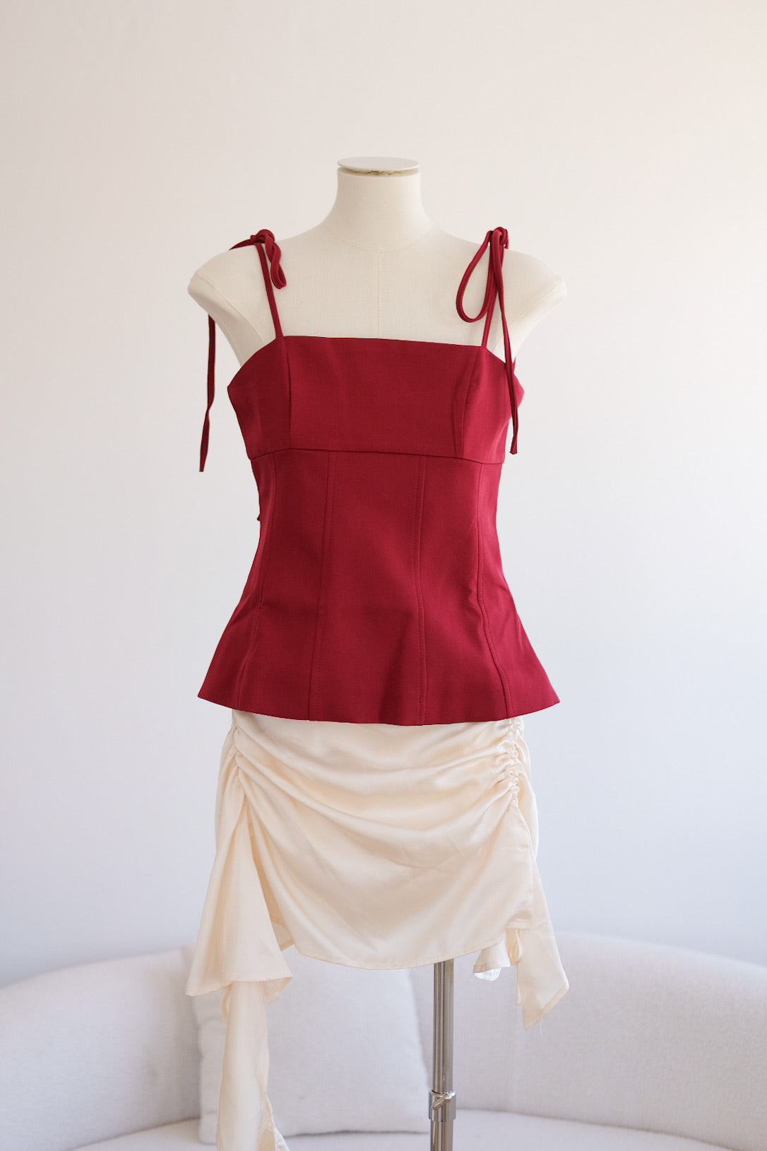 Red Ribbon Tie Flare Top