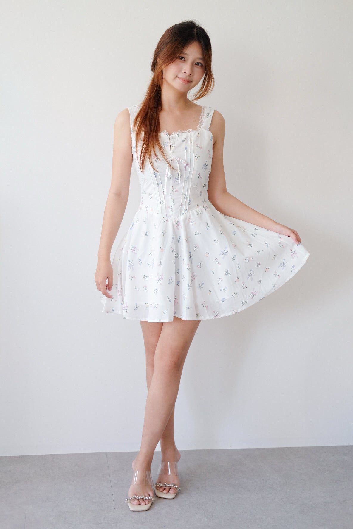 Floral Mini Dress with Lace Straps