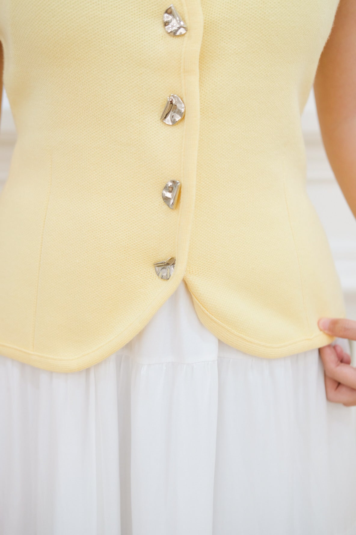 Yellow Sleeveless Gold Button Top