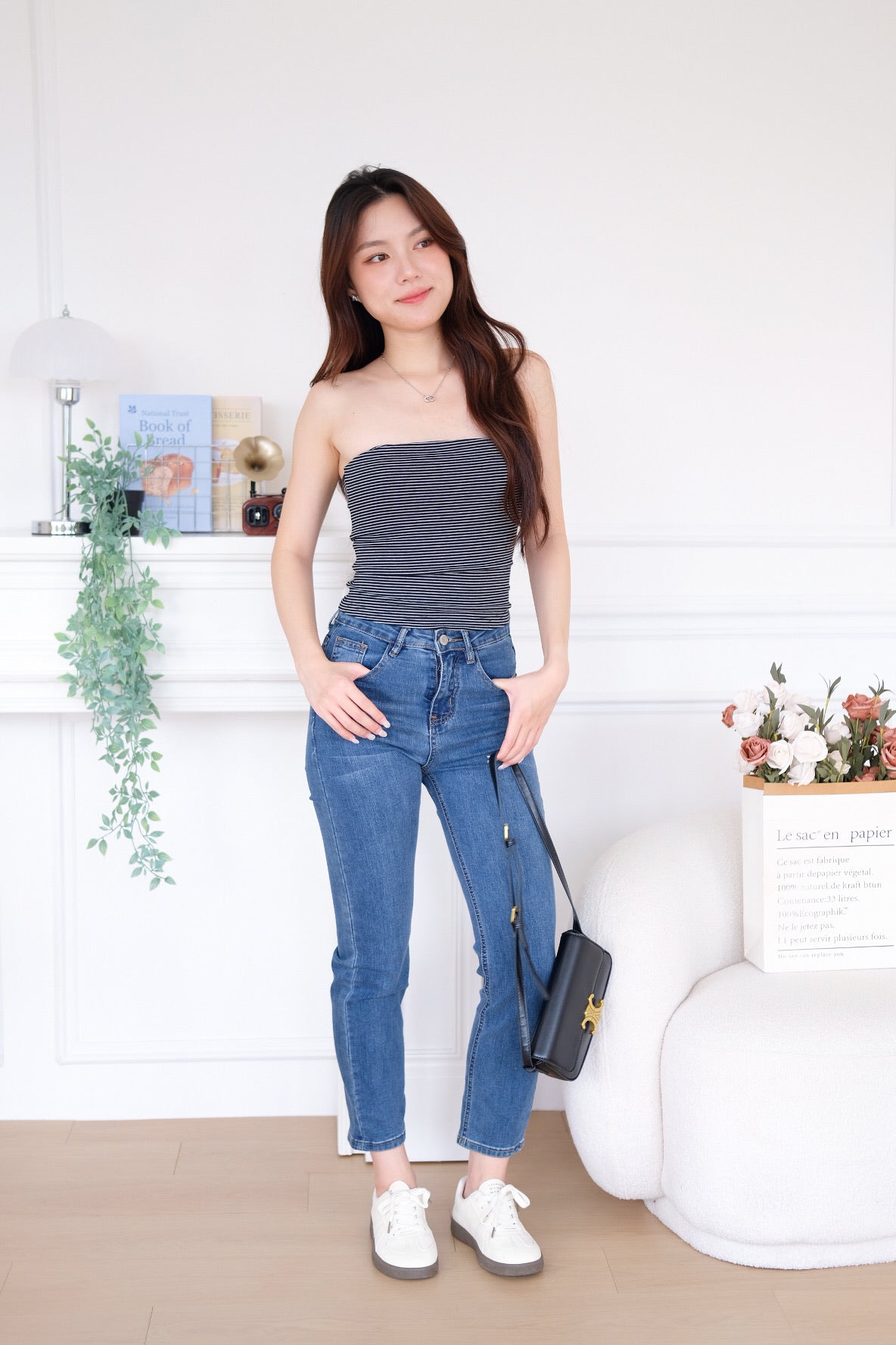 Capri Striped Padded Tube Top (Black) ]