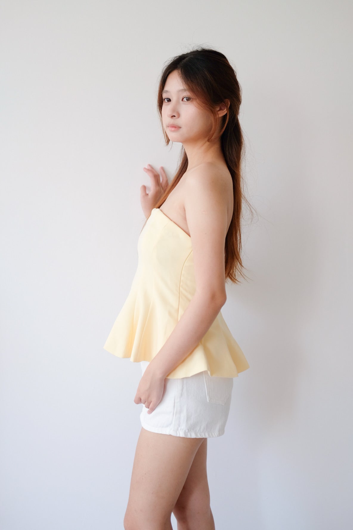 Yellow Tube Ruffle Hem Top