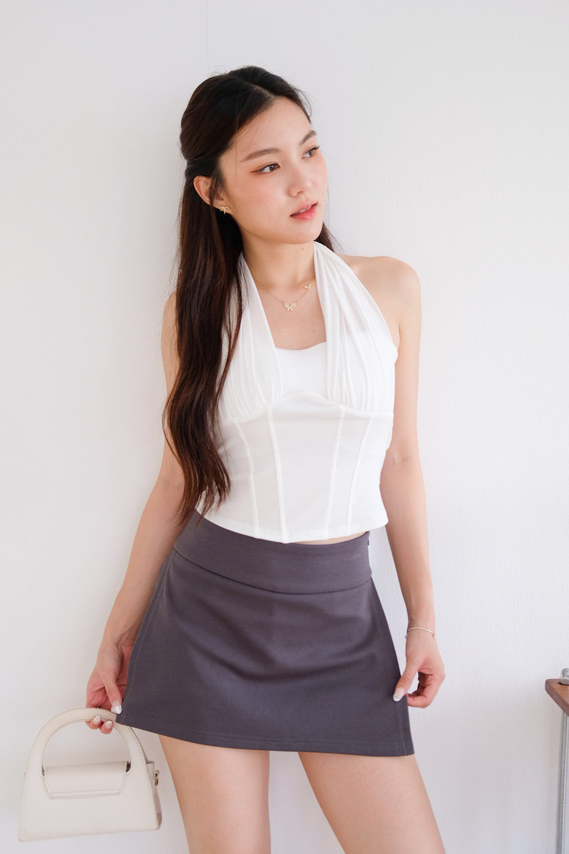 Siren Padded Halter Self Tie Top (White)