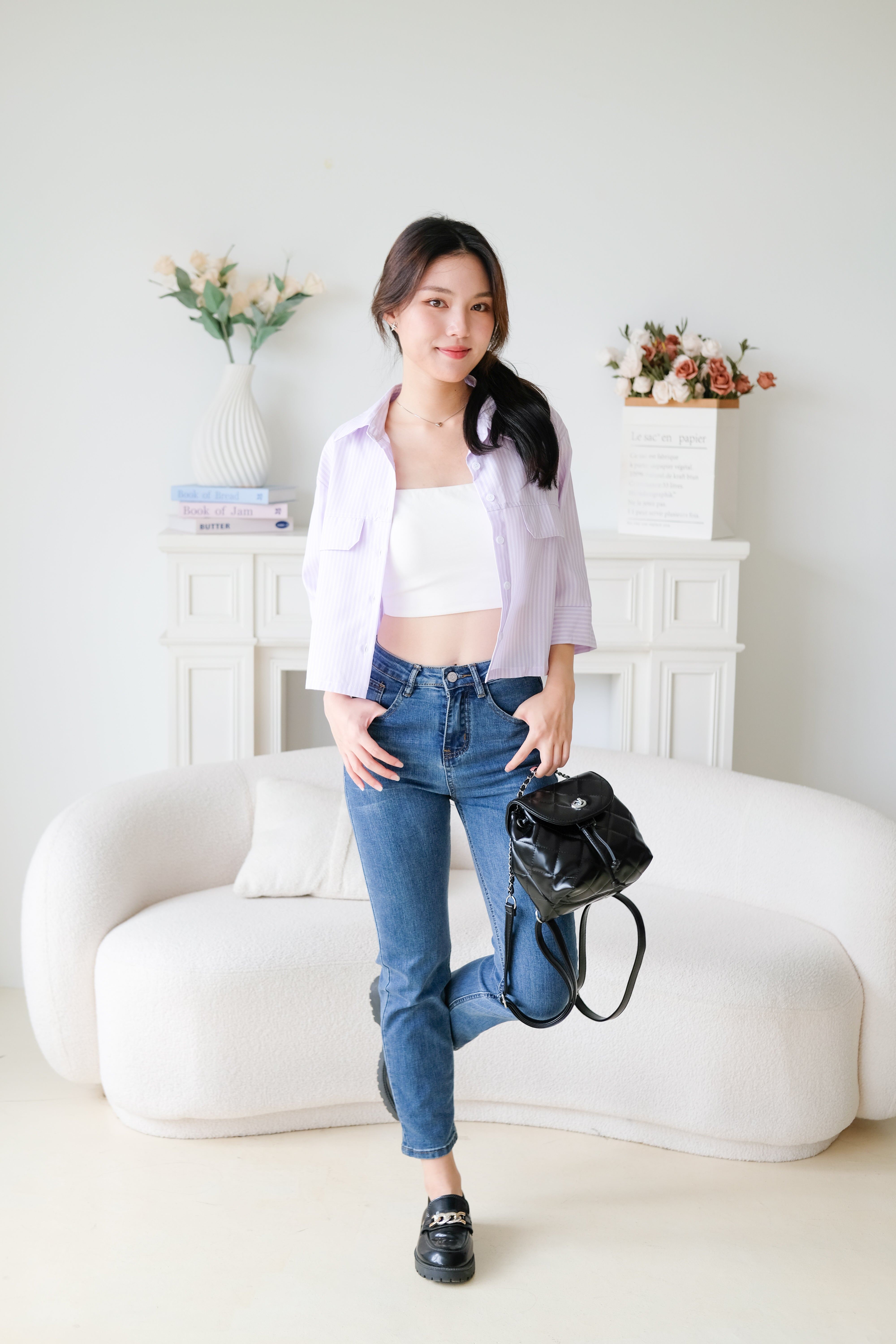 Carsen Stripes Oversized Blouse (Lilac)