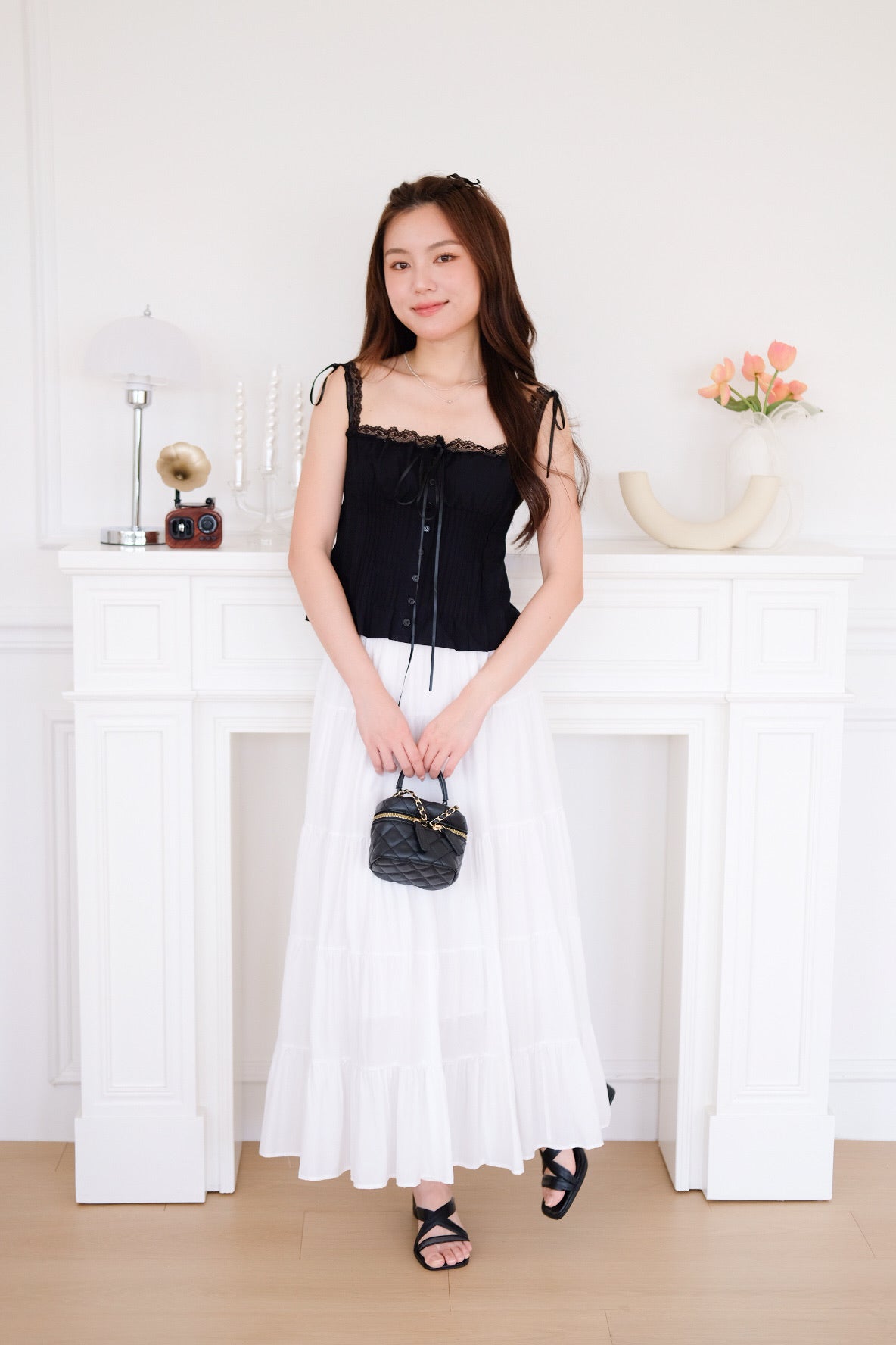 Vonnie Lace Pleated Top (Black) [ETA 12 Sept]