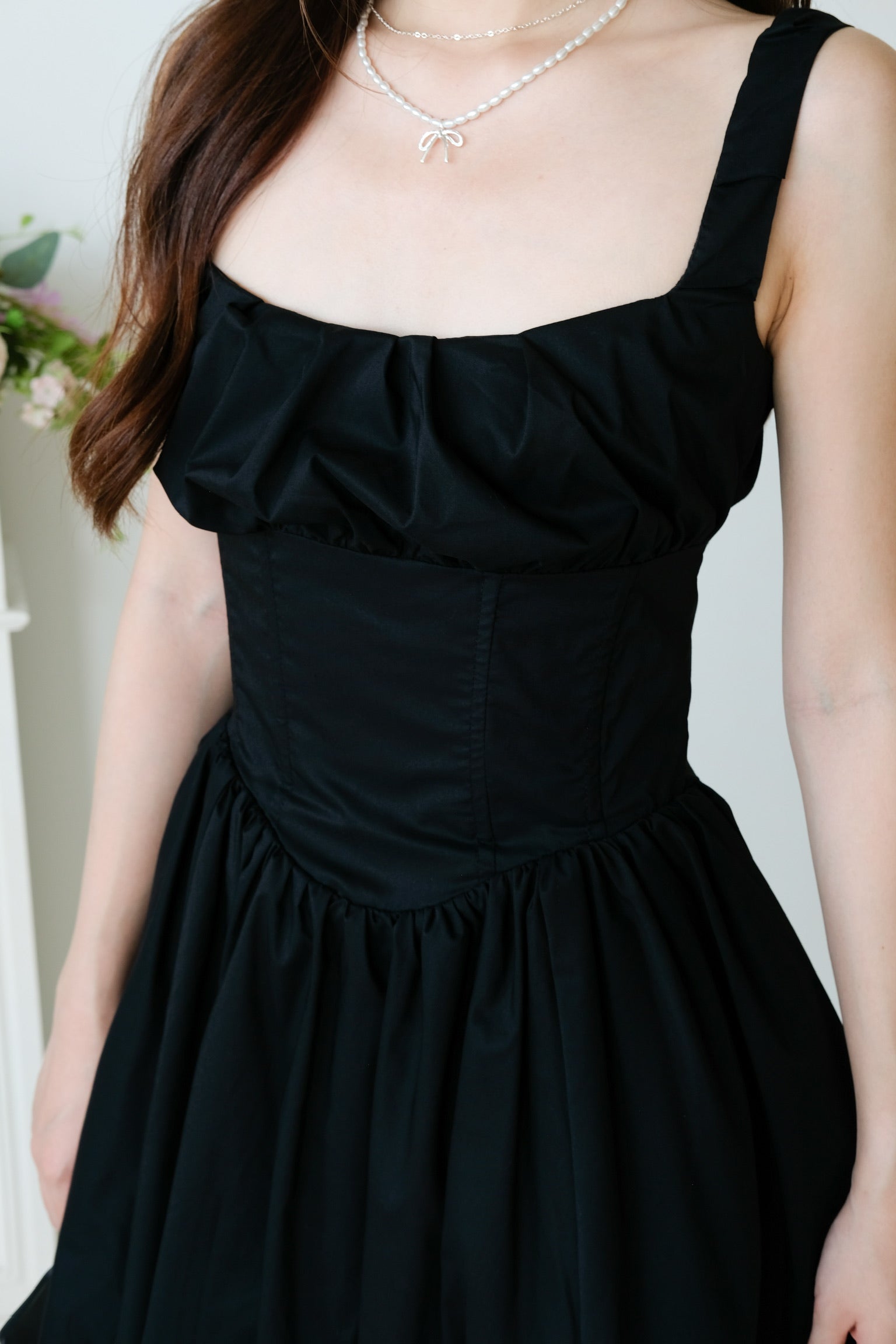 Carine Ruched Bubble Dress (Black)