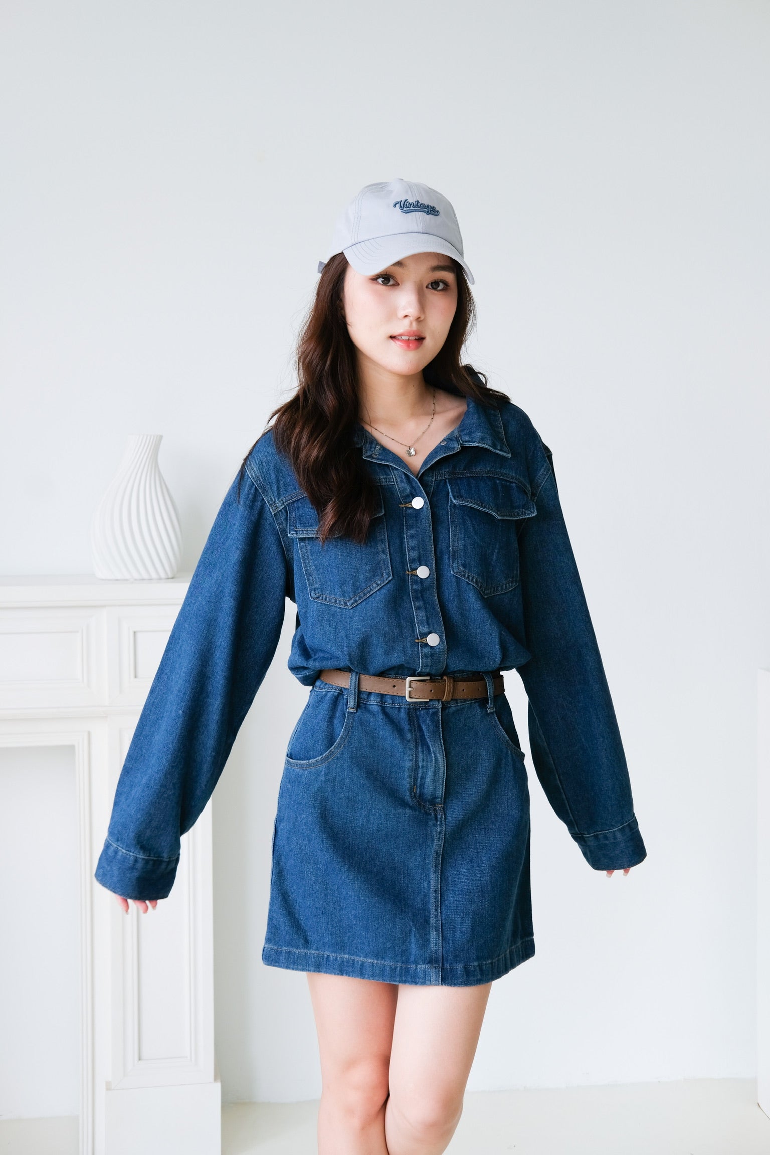 Janelle Denim Collared Dress (Blue)