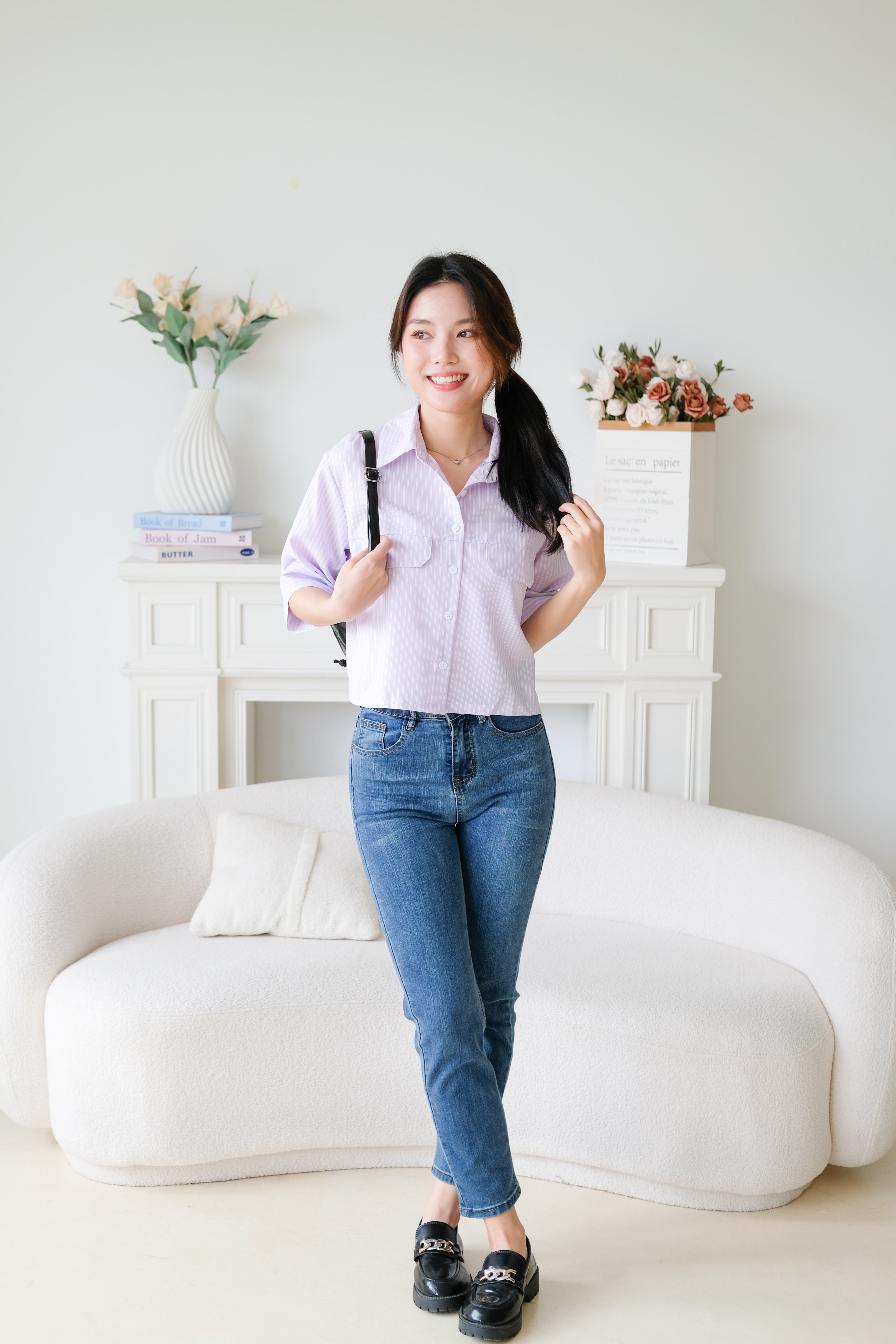 Carsen Stripes Oversized Blouse (Lilac)