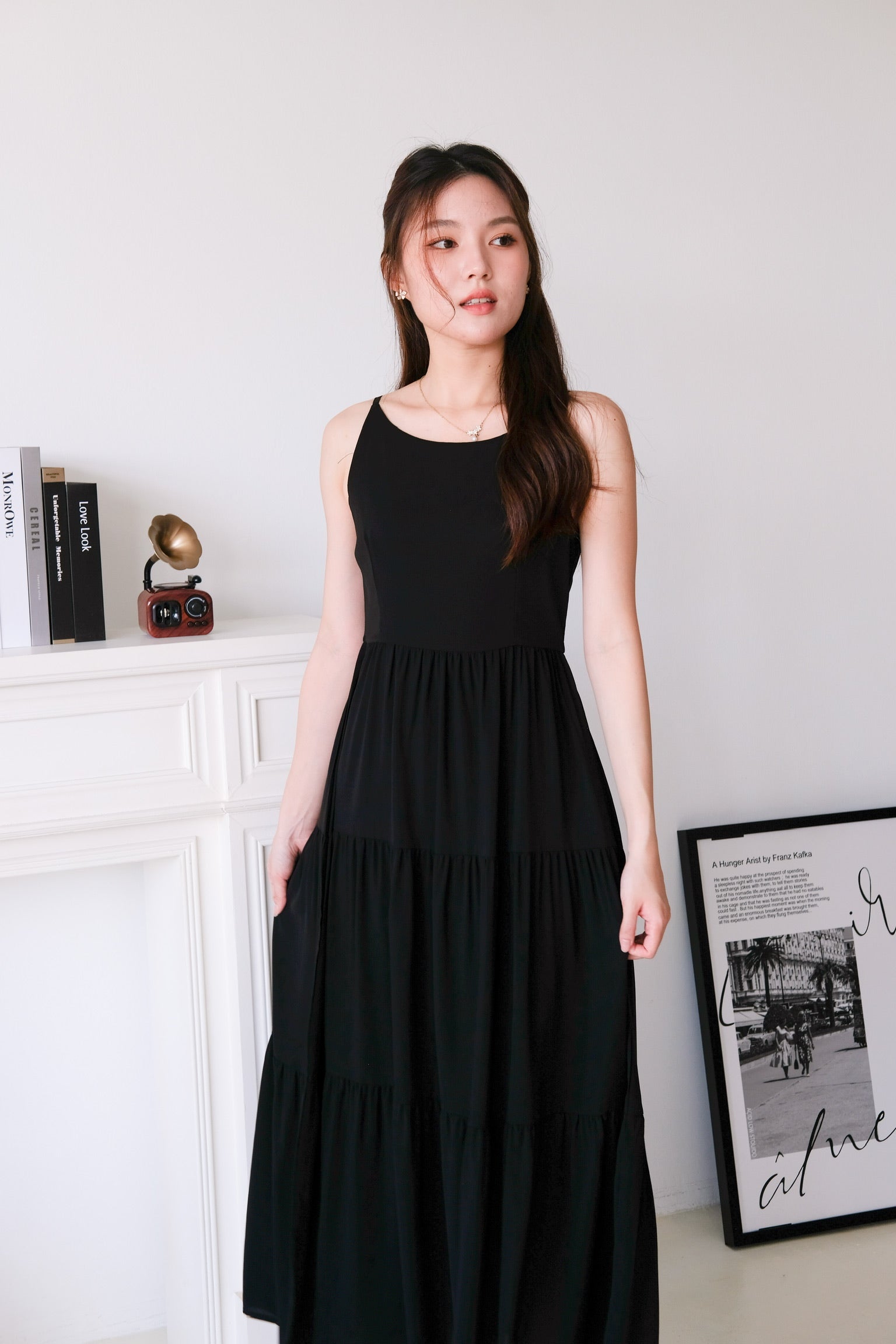 Bernice Boatneck Tiered Maxi Dress (Black)