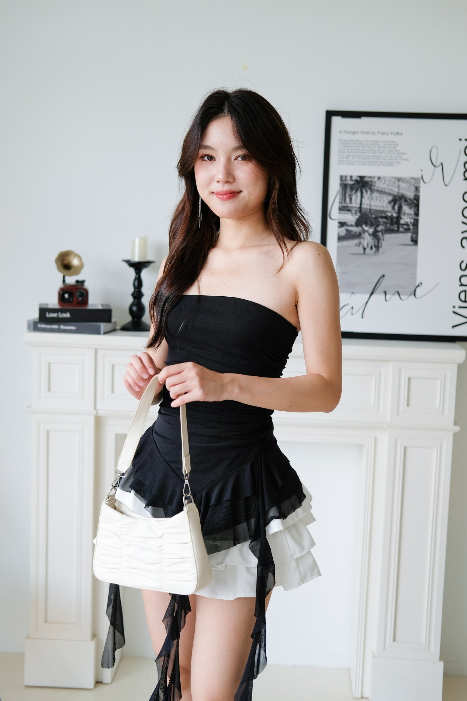 Sona Ruffle Assymetrical Tube Top (Black)