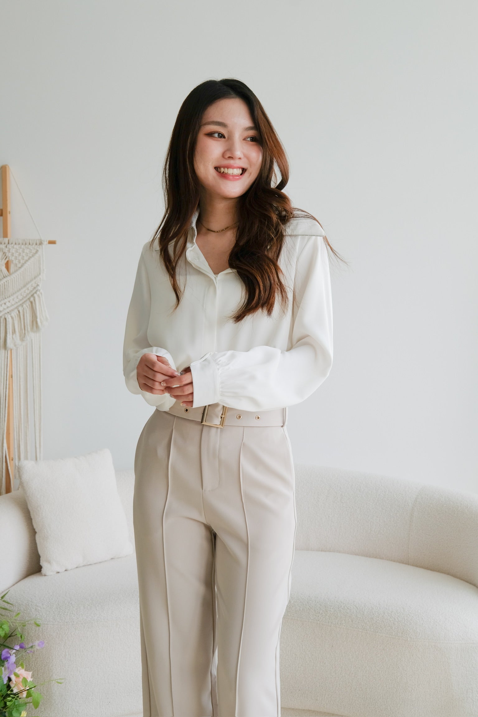 Mabel Belted Culottes Pants (Beige)