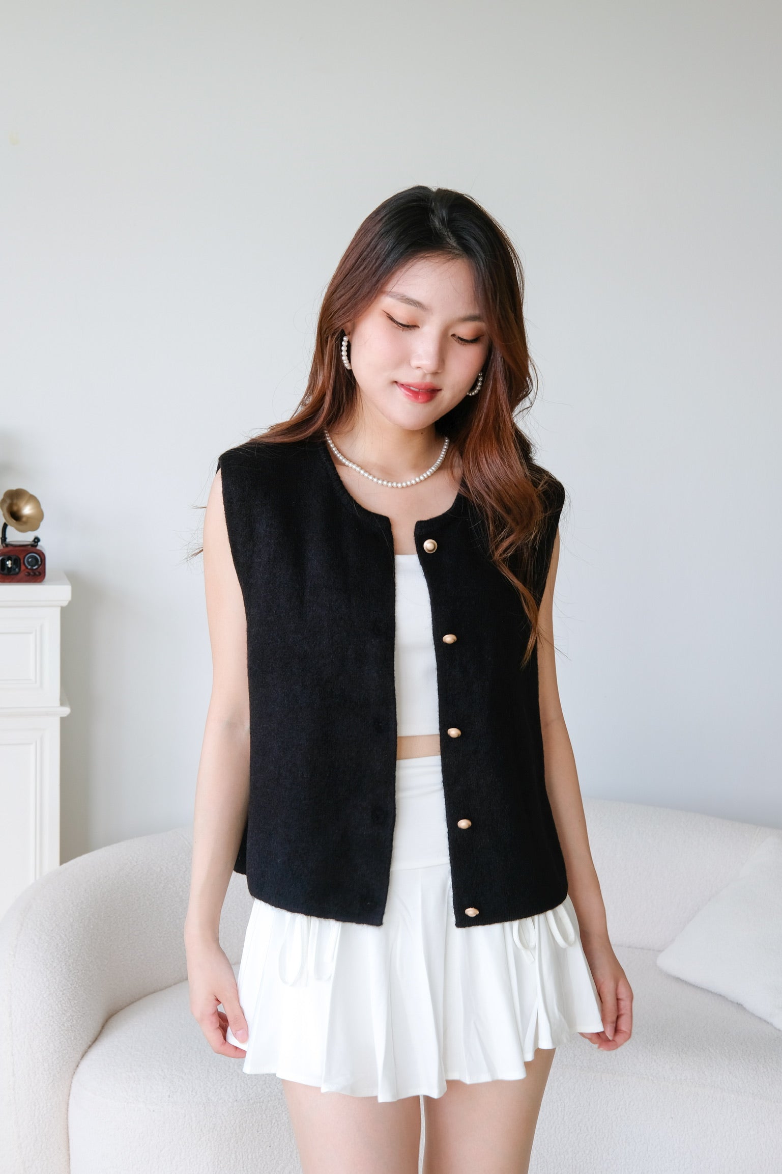 Clara Gold Button Vest Top (Black)