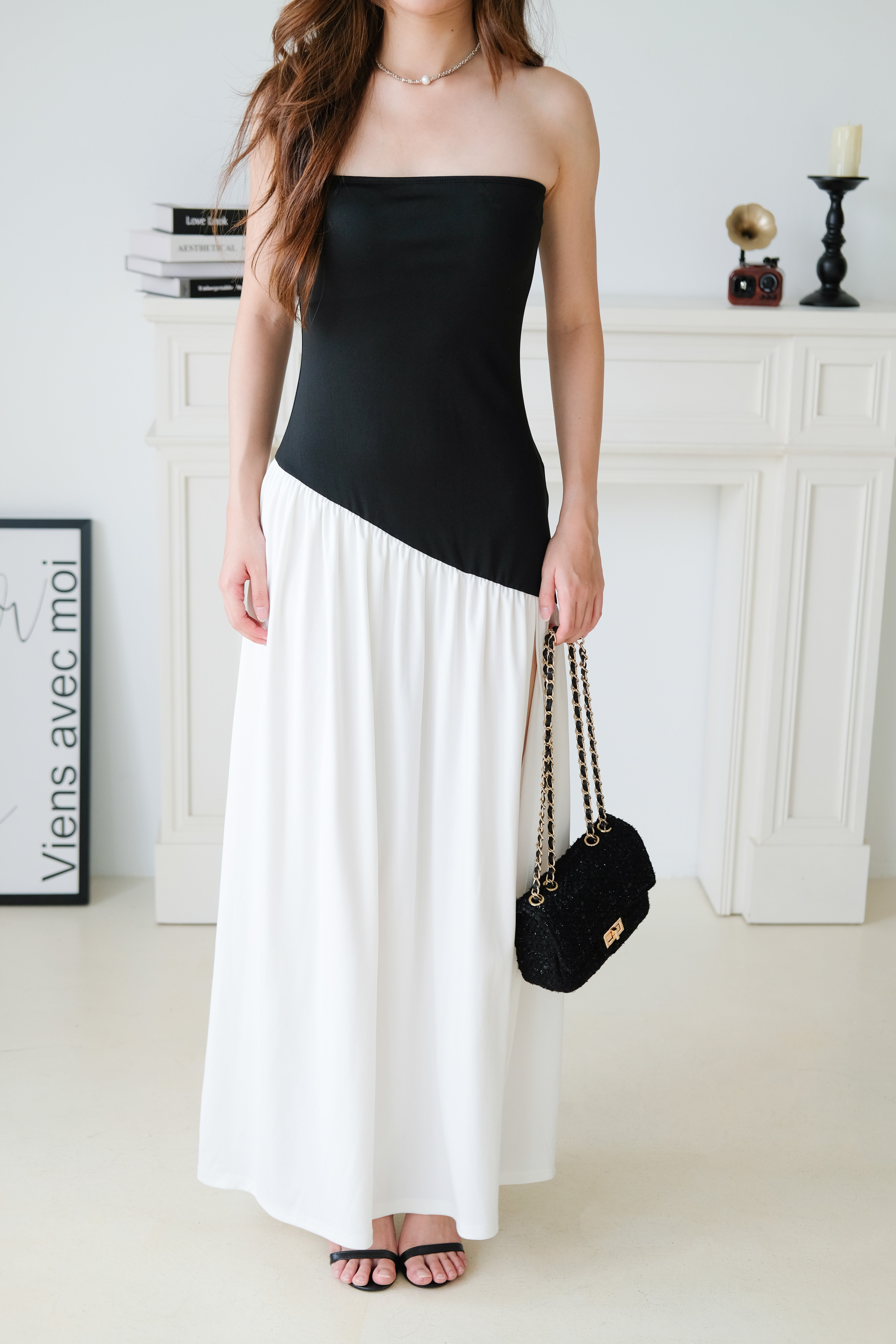 Edith Contrast Tube Dress (Black)