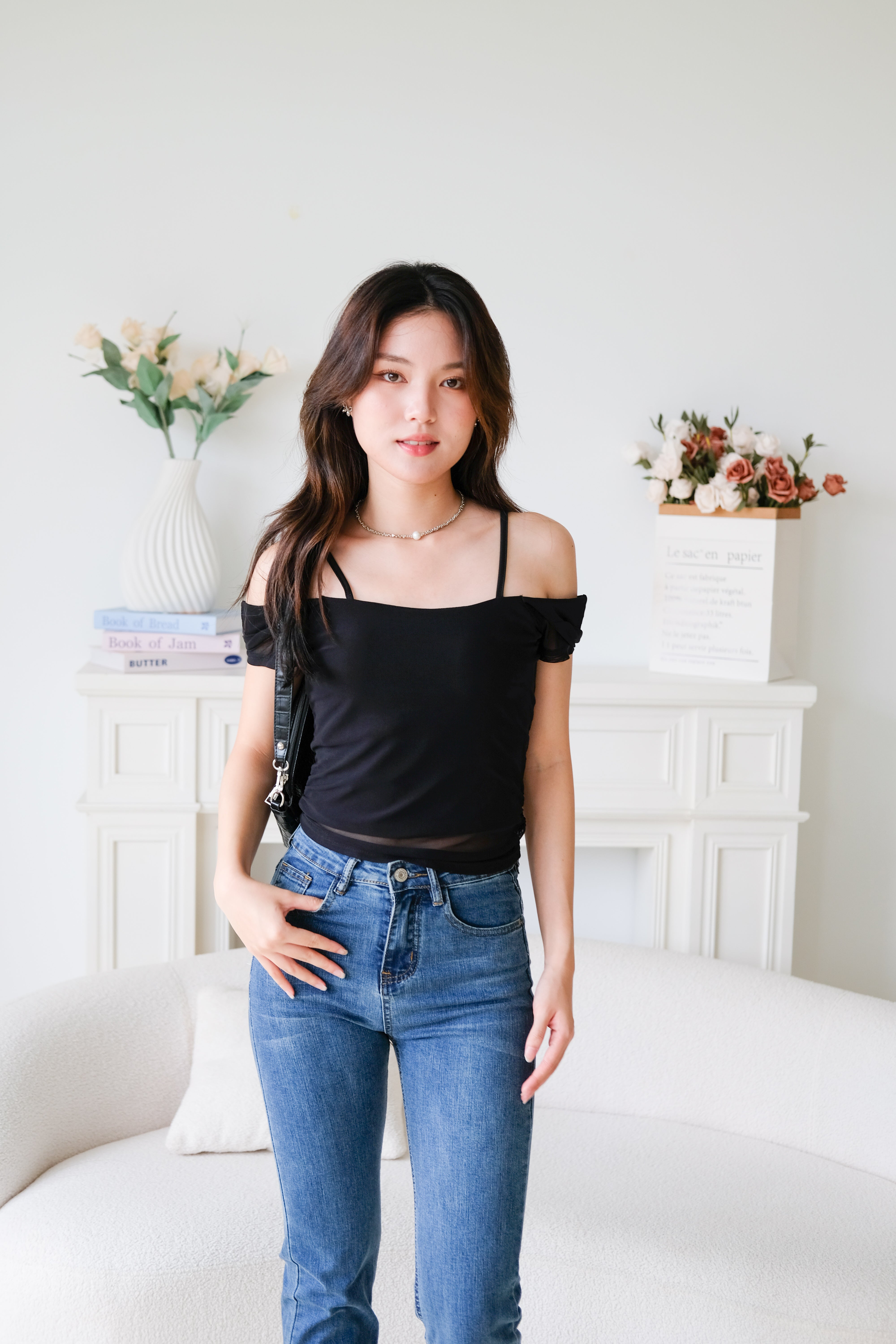 Giana Mesh Stretchy Padded Top (Black)