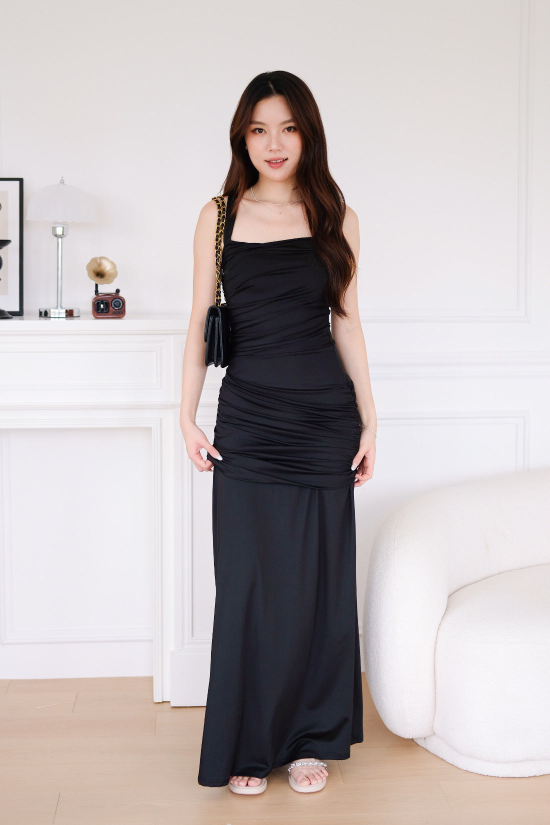 Evelynn Overlap Maxi Dress (Black)