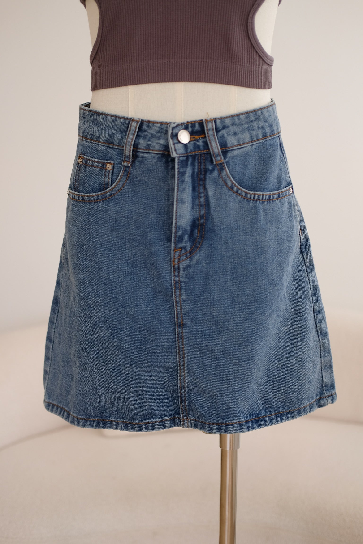 Dark Blue Denim High Waisted Skirt
