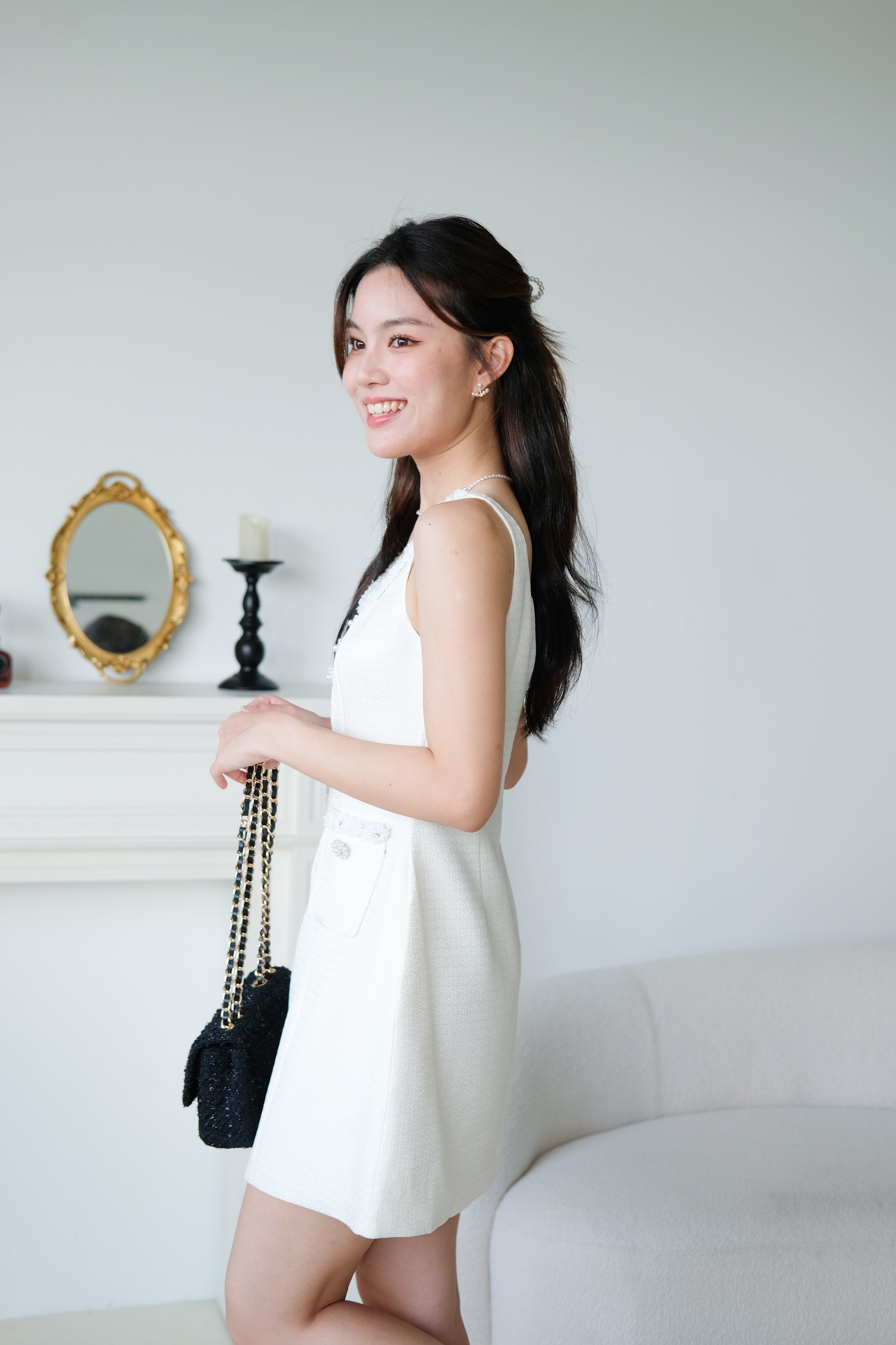 Lenora Tweed Vintage Dress (Cream)