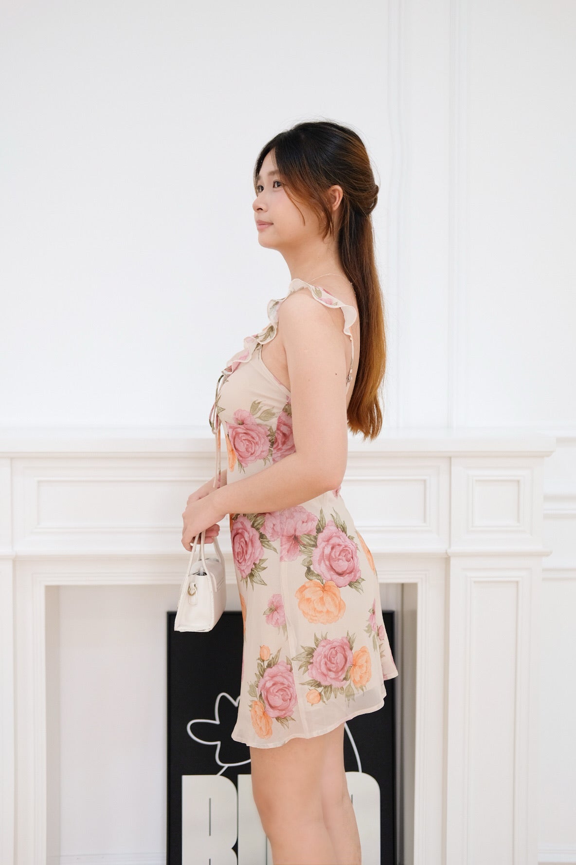 Khaki Rose Ruffle Mini Dress