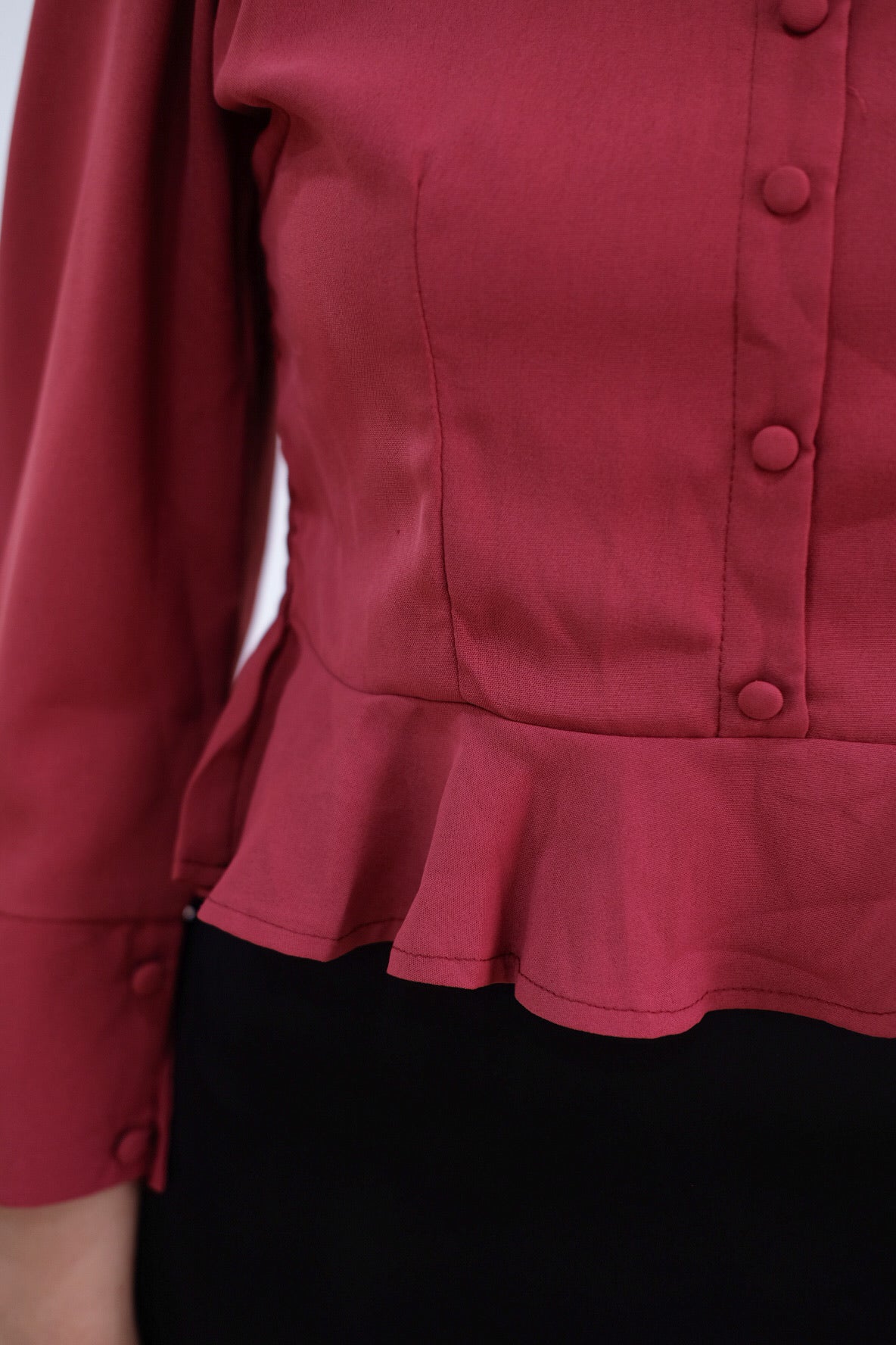 Red Ruffle Long Sleeves Top