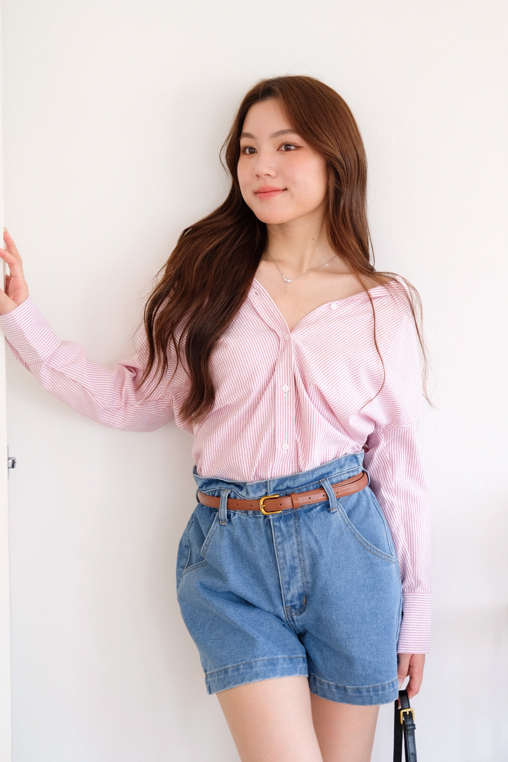 Sanford Boyfriend Shirt (Pale Red Stripes)