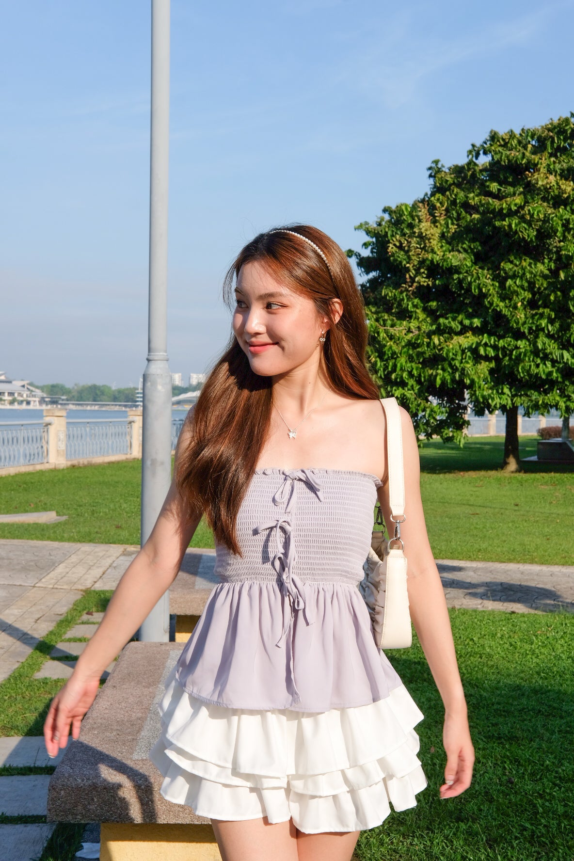Althea Smocked Bow Tube Top (Purplish Grey)