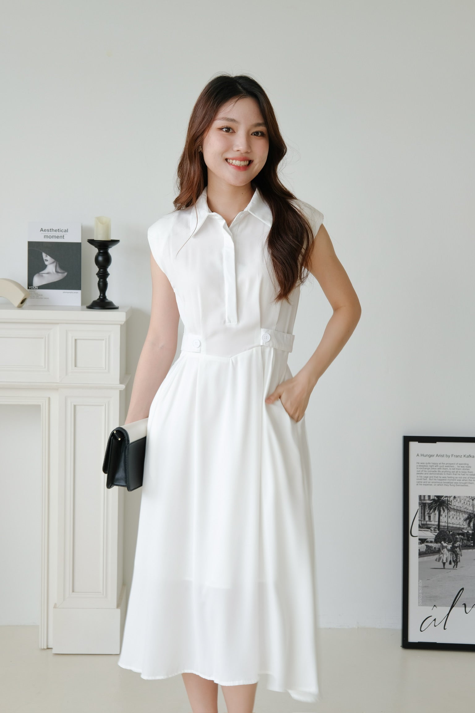 Reina Collared Midaxi Dress (White)