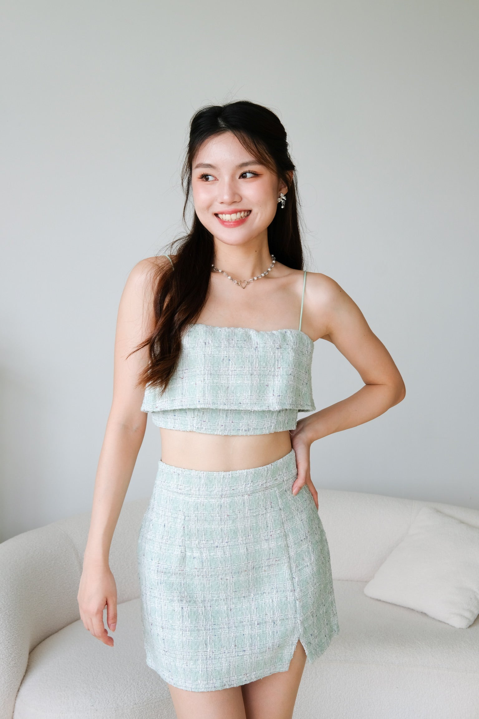 Yujin Overlay Tweed Set (Sage Green)