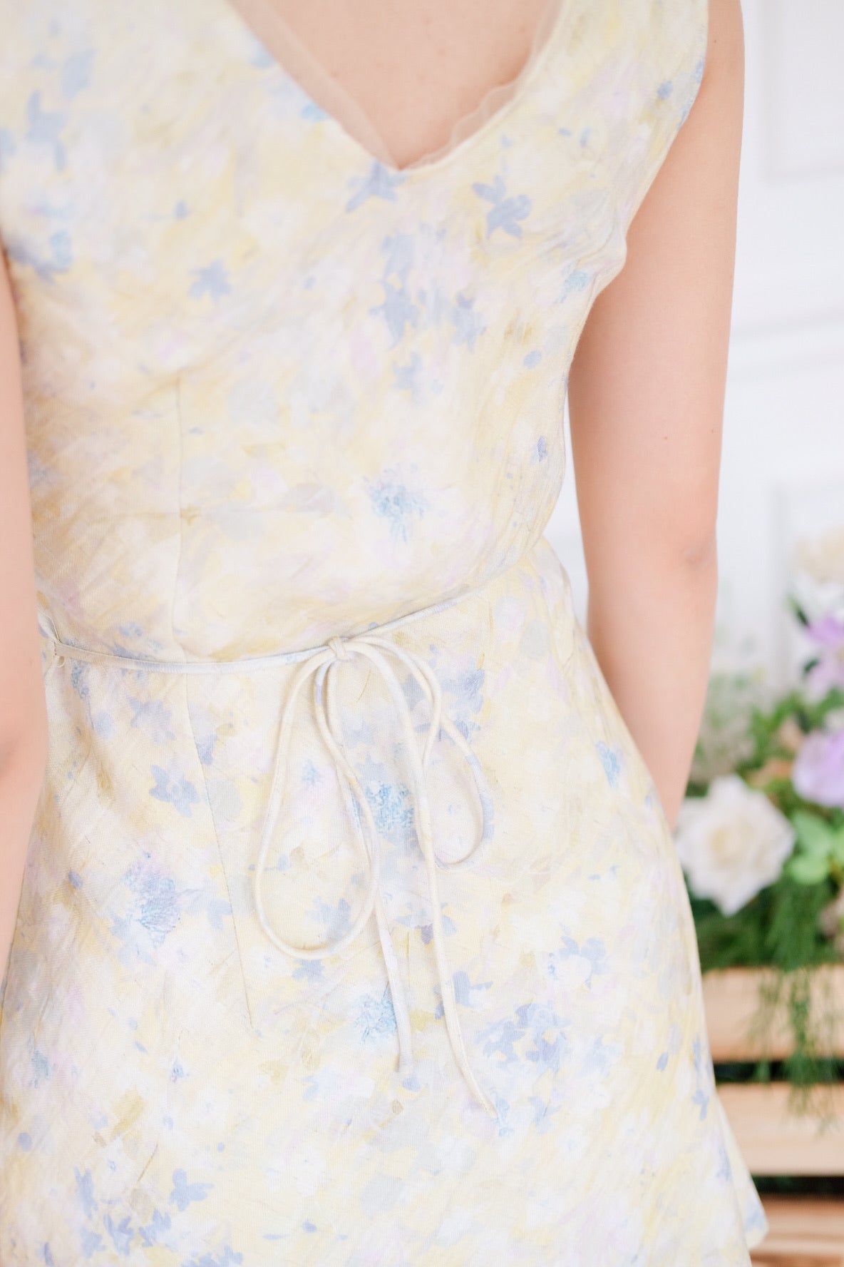 Lila V Neck Mini Dress (Light Yellow)