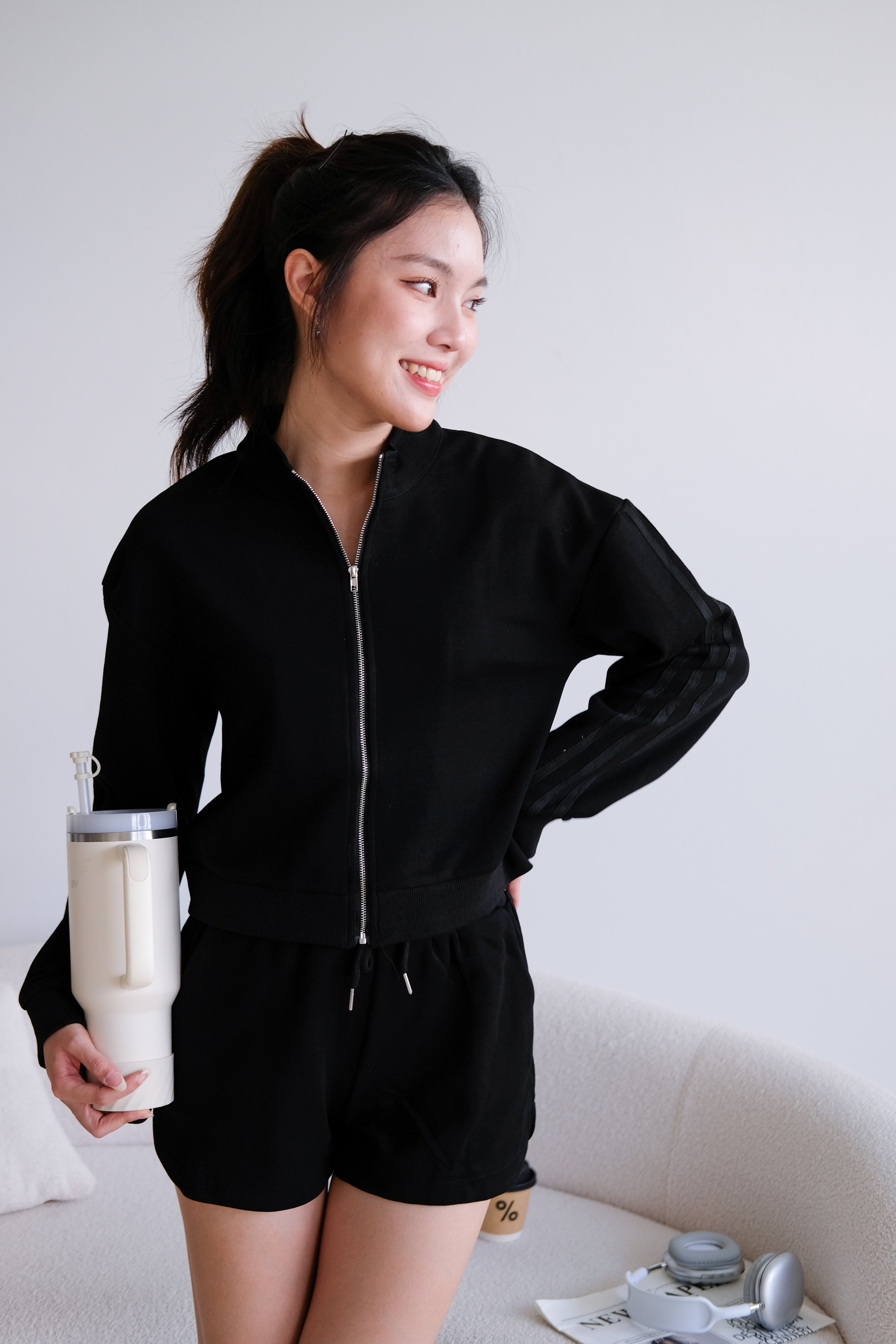 Day Off Stripes Lounge Set (Black)