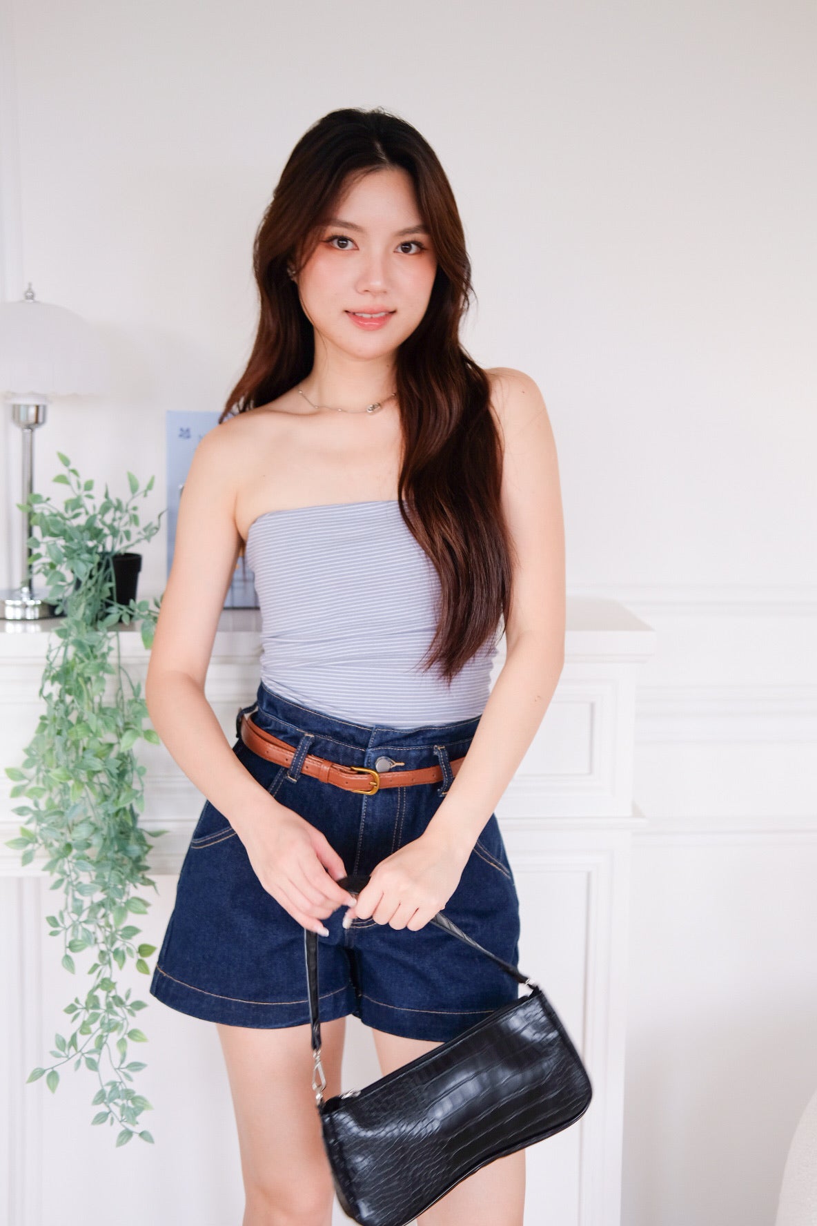 Capri Striped Padded Tube Top (Baby Blue)