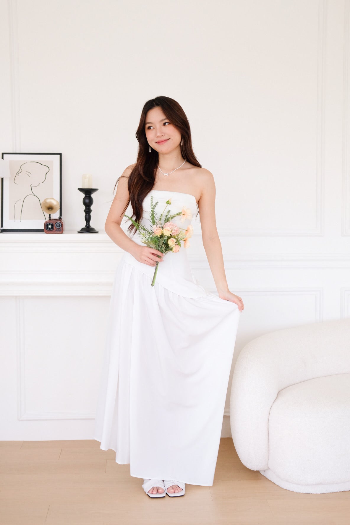 Kellie Asymmetrical Tube Maxi Dress (White)